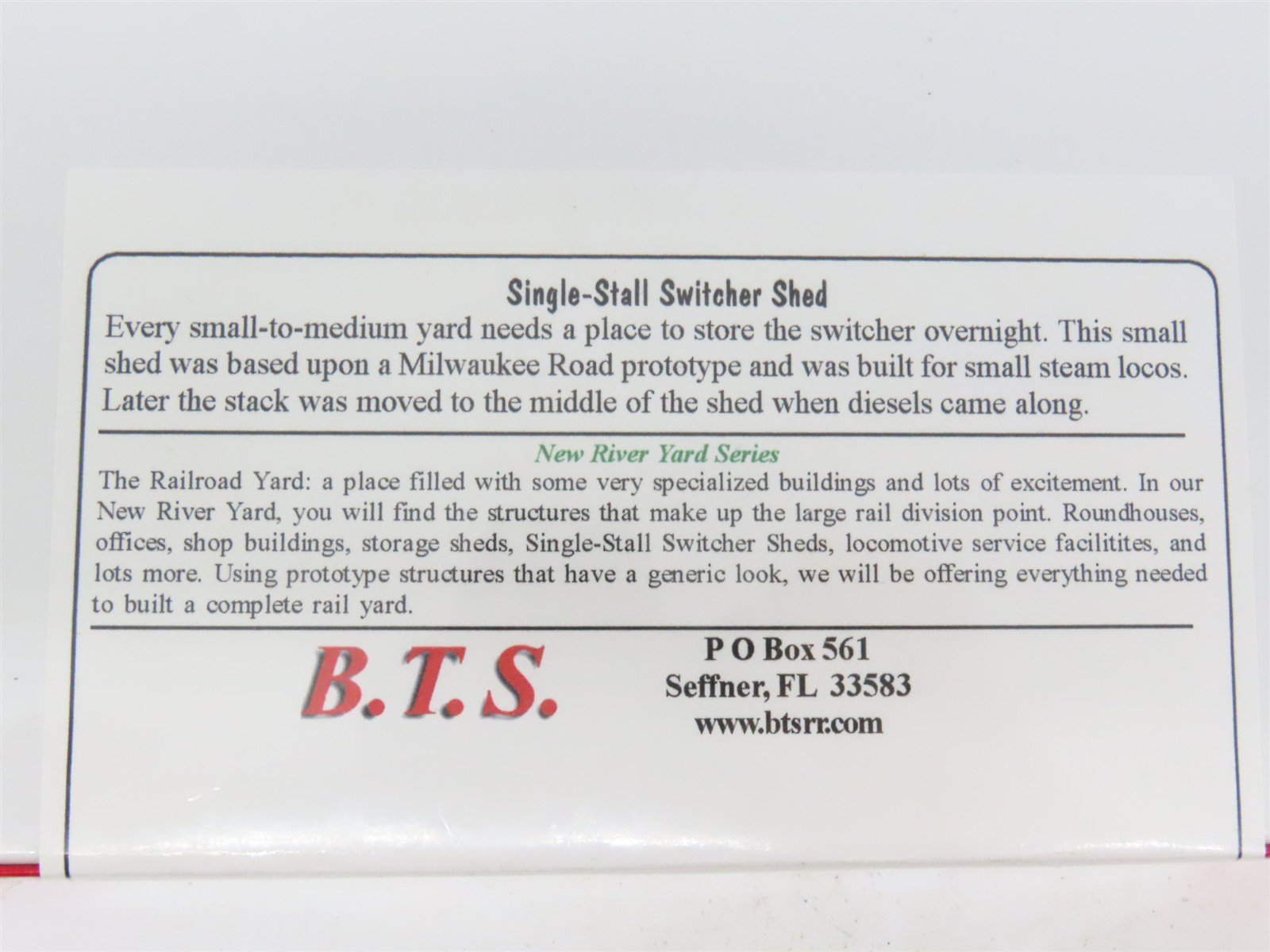 HO 1/87 Scale B.T.S. Laser-cut Kit #27502 Single-Stall Switcher Shed - SEALED