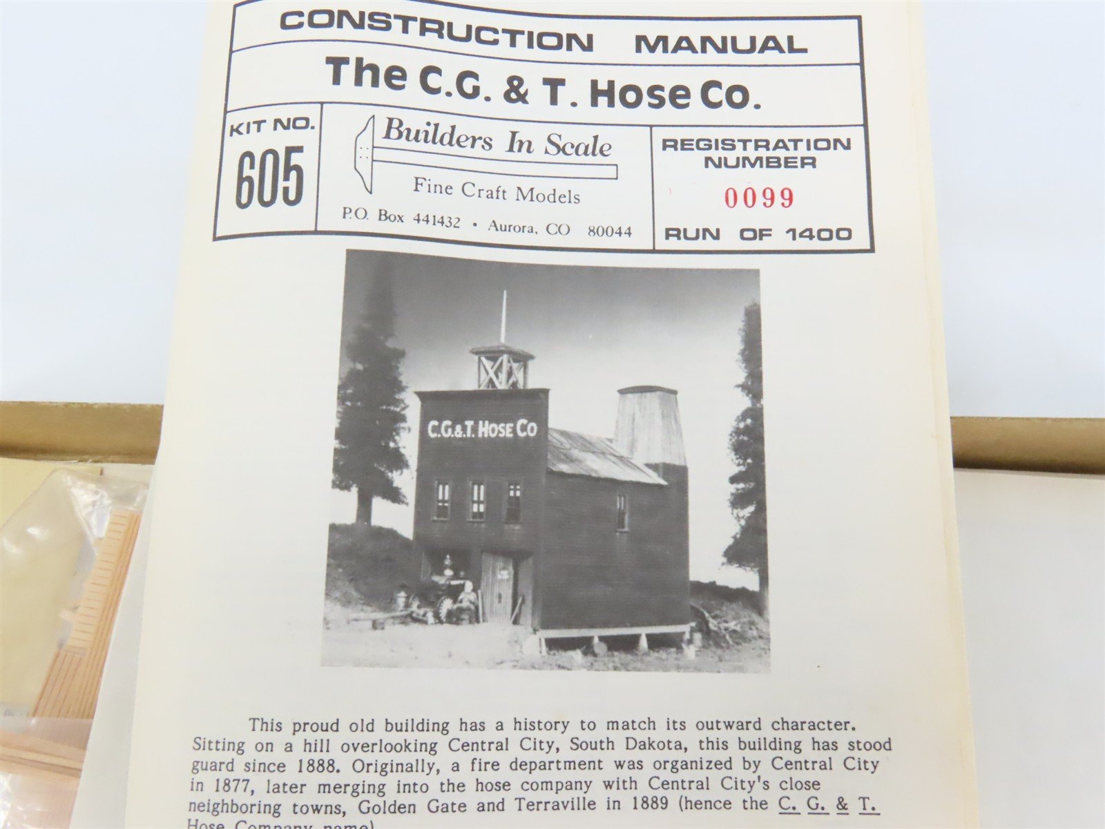 HO 1/87 Builders In Scale Craftsman Kit #605 The C.G.&T. Hose Co.