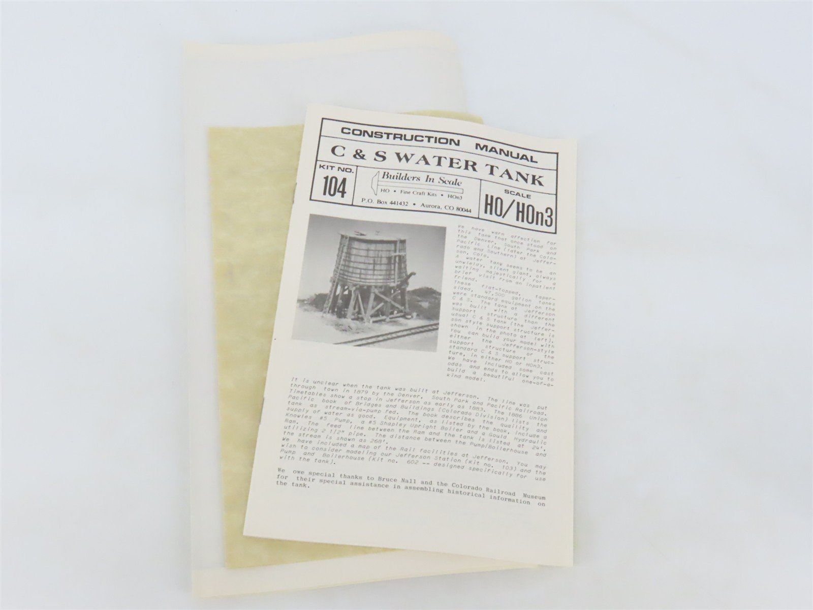 HO 1/87 Builders In Scale Craftsman Kit #104 C&S Water Tank
