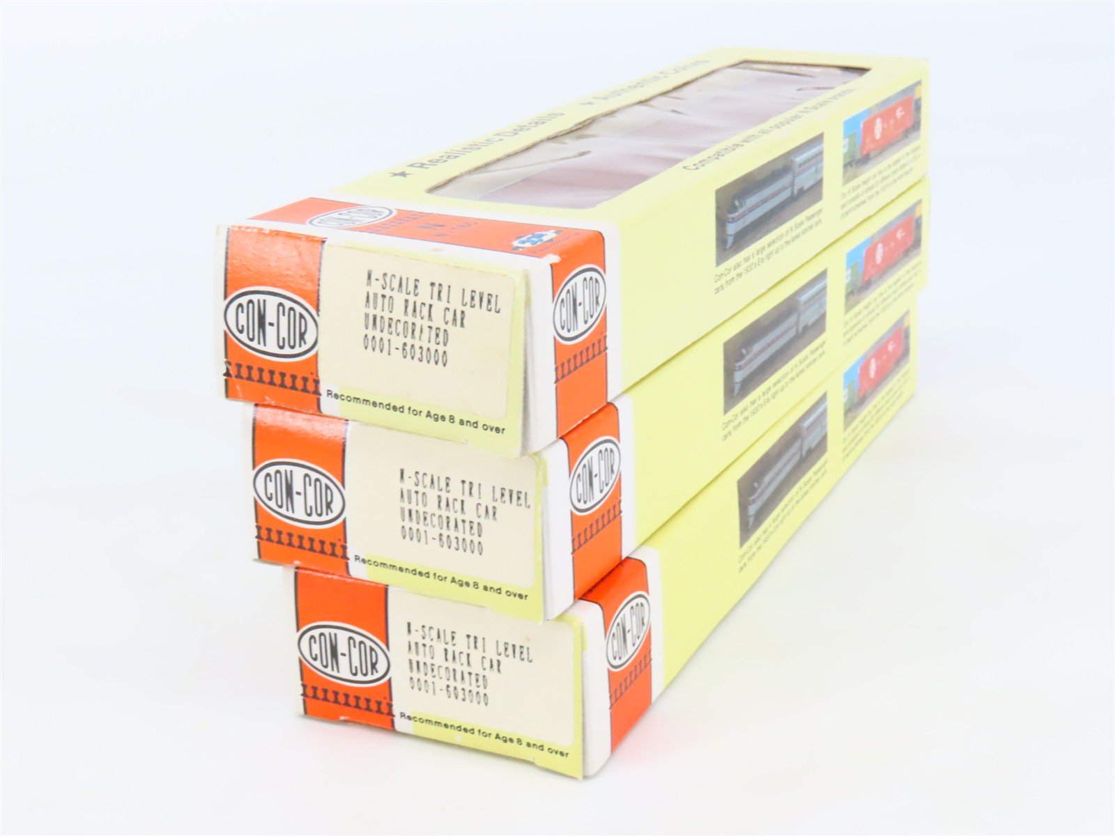 LOT of 3 N Scale Con-Cor 0001-60300 Unlettered Tri-Level Auto Rack Cars
