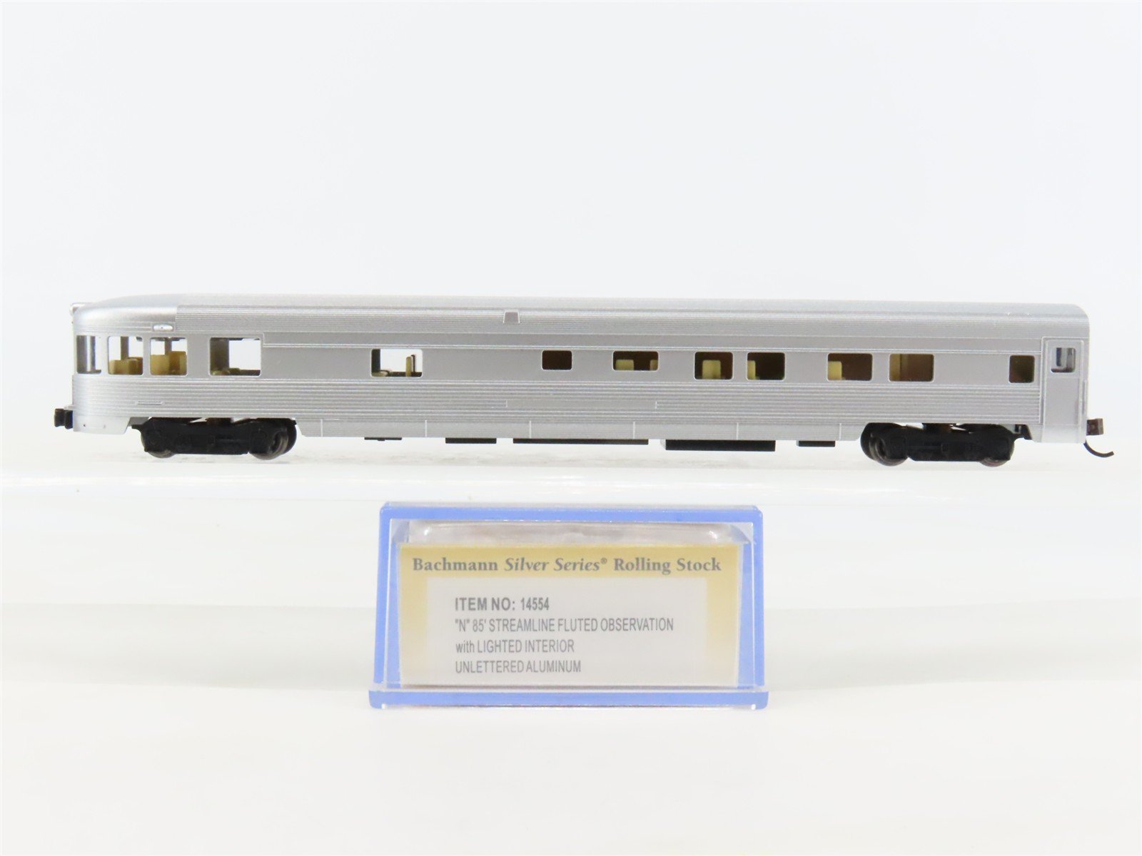 N Bachmann Silver 14554 Unlettered 85' Streamline Fluted Observation Passenger