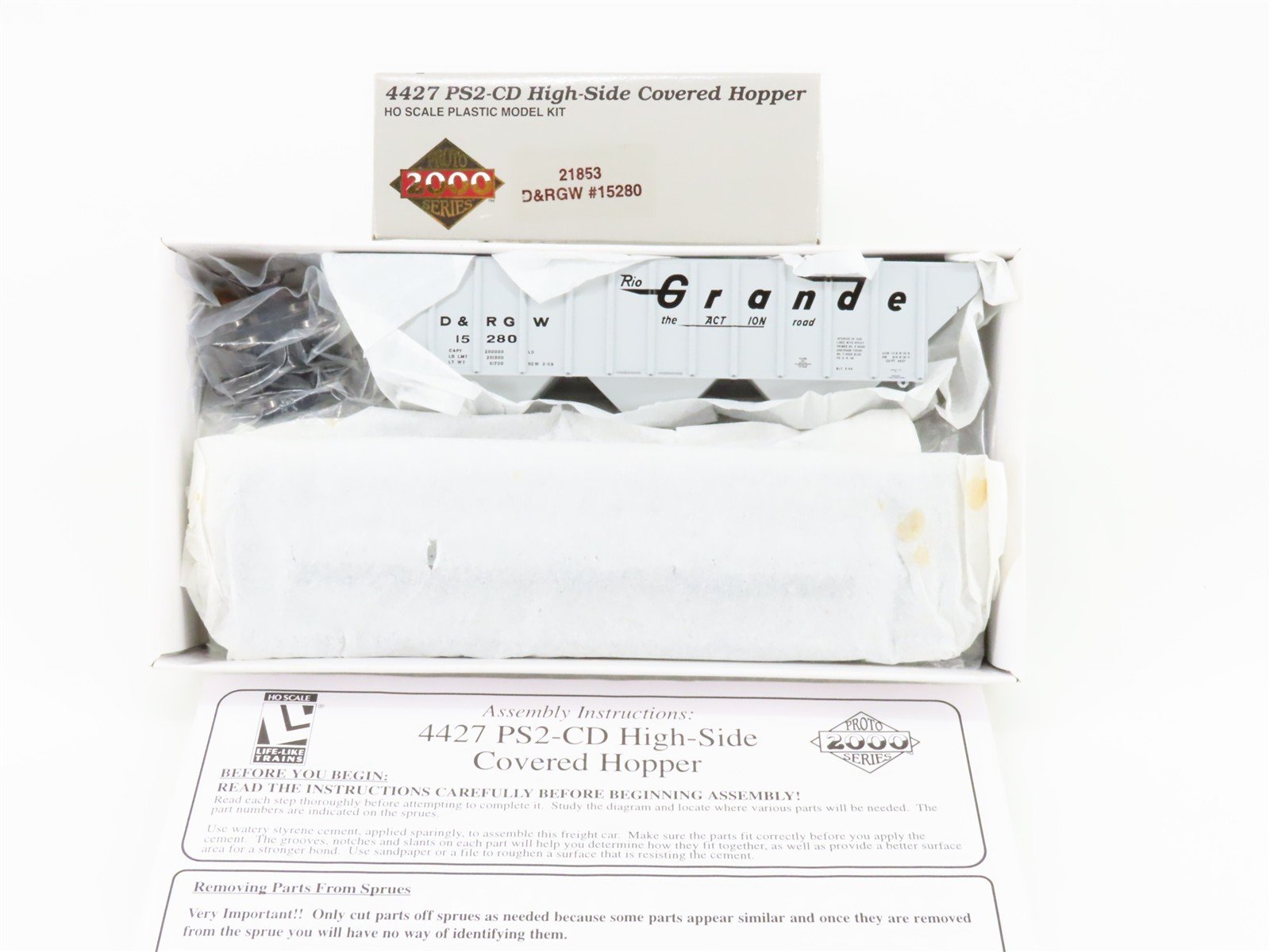 HO Proto 2000 Kit 21853 D&RGW Rio Grande PS2-CD 3-Bay Covered Hopper #15280