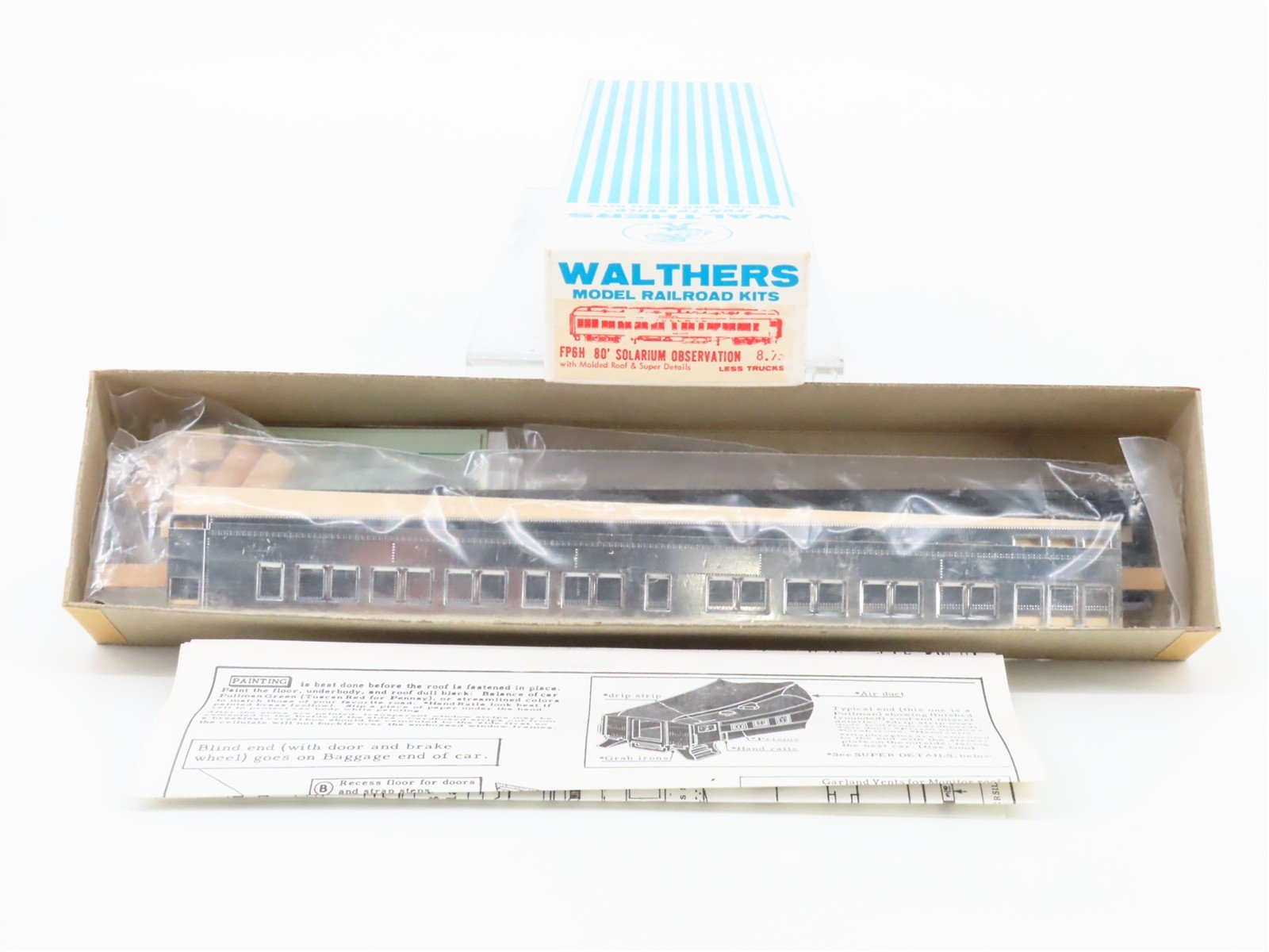 HO Walthers Kit #FP6H Undecorated Pullman 80' Solarium Observation Passenger Car