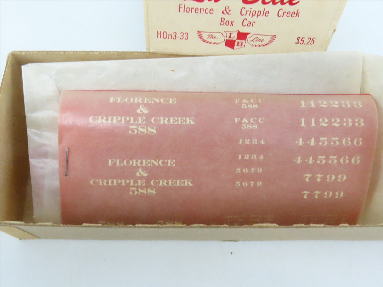 HOn3 Scale La Belle Kit HOn3-33 F&CC Florence & Cripple Creek Box Car #588