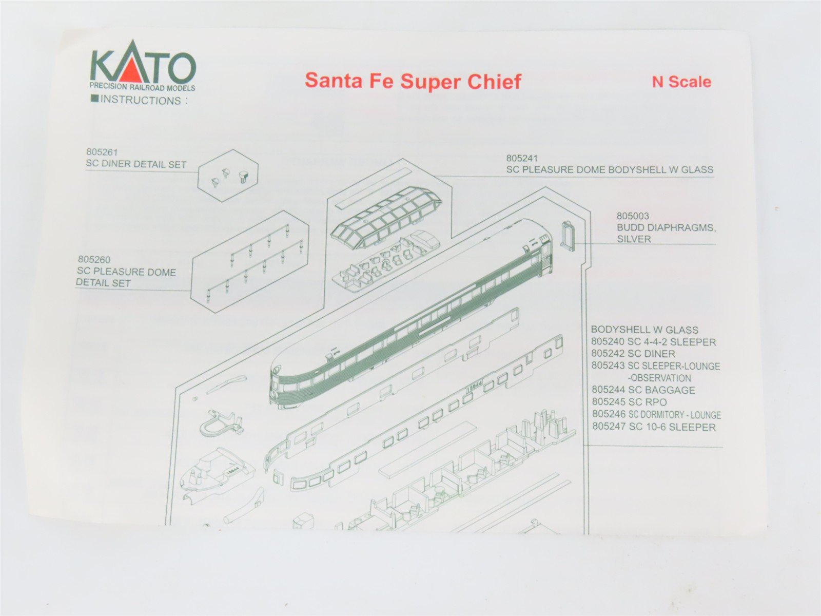LOT of 12 N Scale Kato ATSF Santa Fe Super Chief Passenger Cars