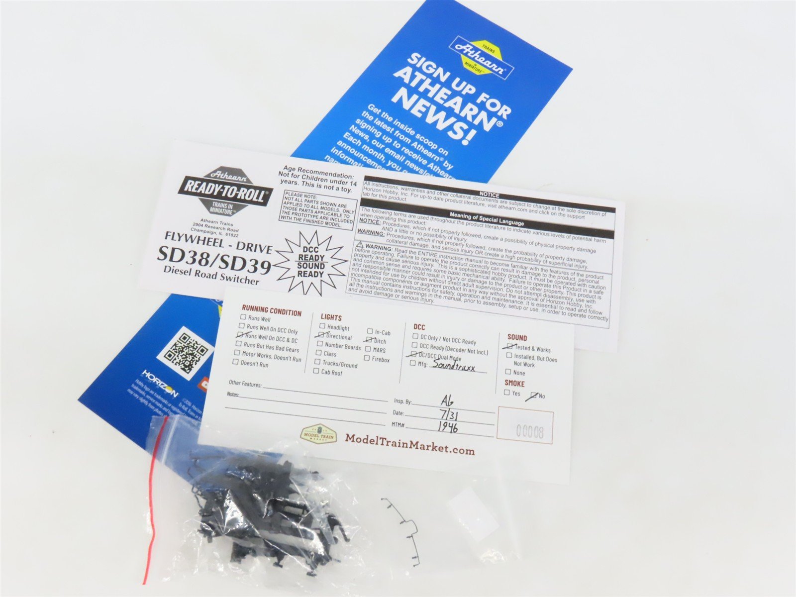 HO Scale Athearn RTR ATH88945 NS Ex-Conrail SD38 Diesel Loco #3805 wDCC & Sound