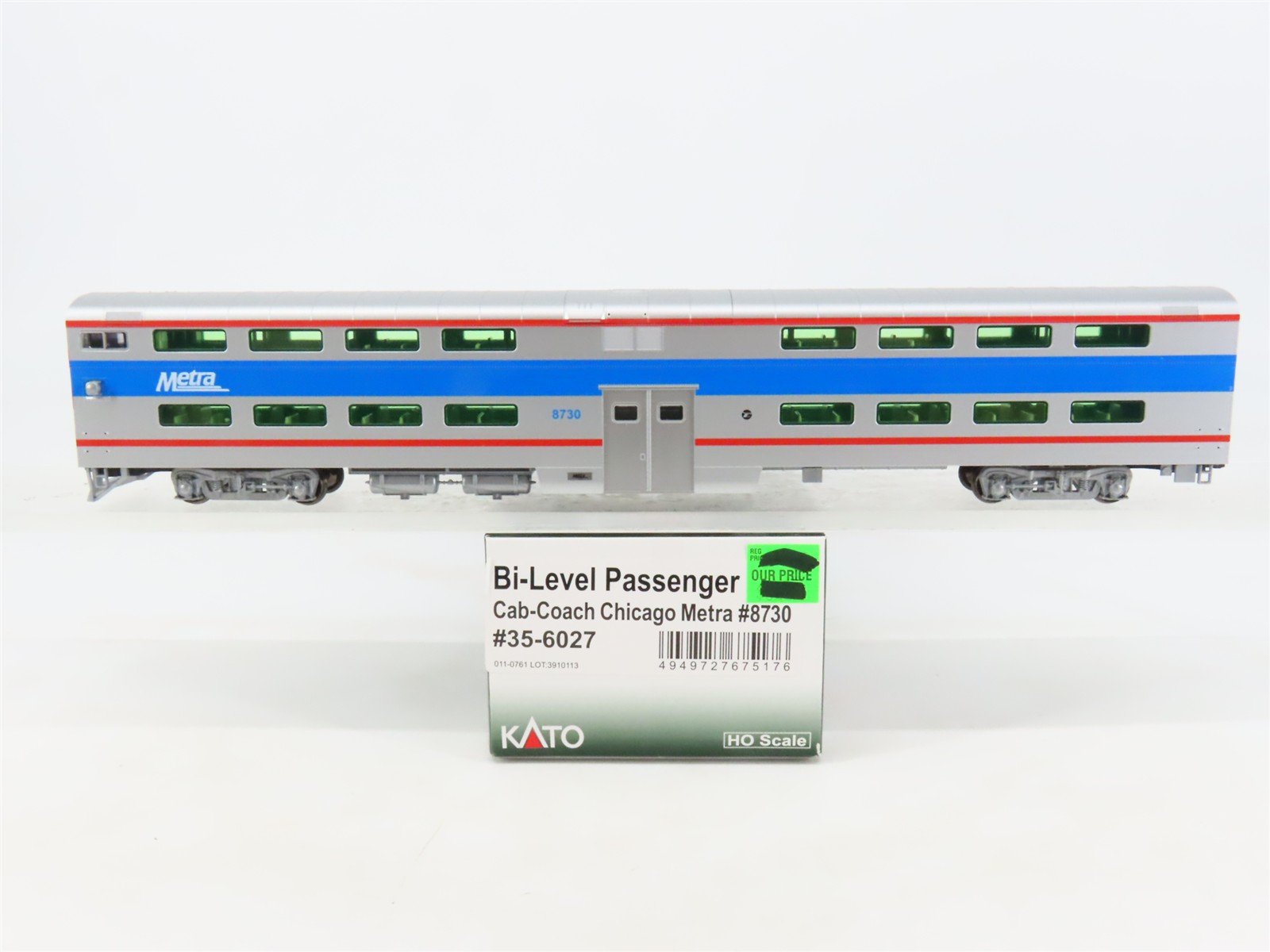 HO Scale Kato 35-6027 Metra Bi-Level Cab Coach Passenger Car #8730