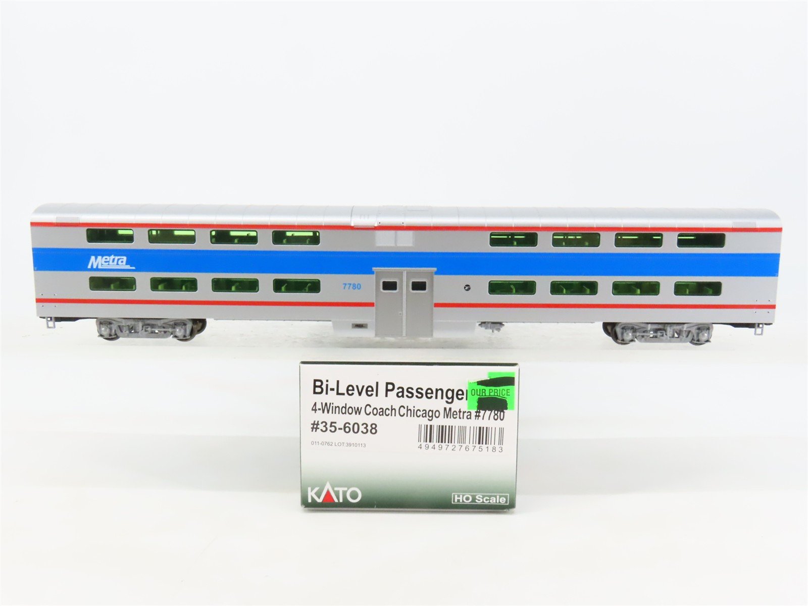 HO Scale Kato 35-6038 Metra Bi-Level 4-Window Coach Passenger Car #7780