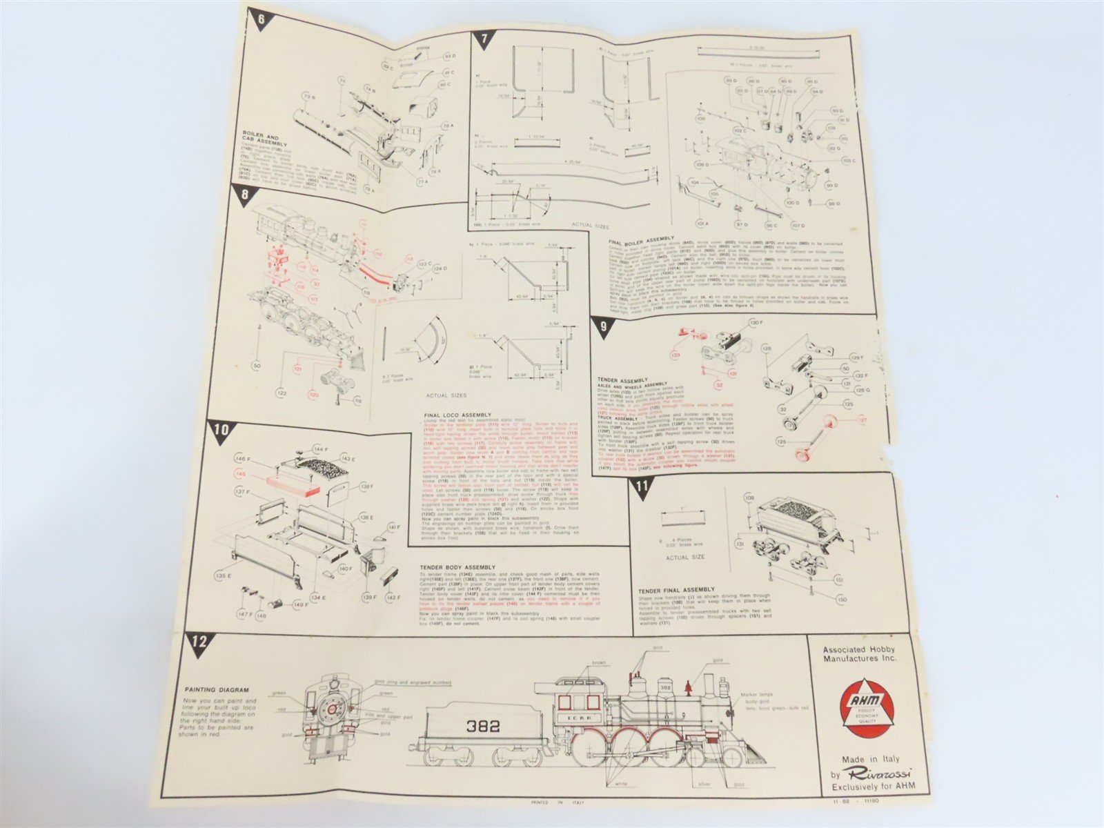 O Scale 2-Rail Rivarossi 7201 Undecorated 4-6-0 Steam Locomotive Kit UNPOWERED