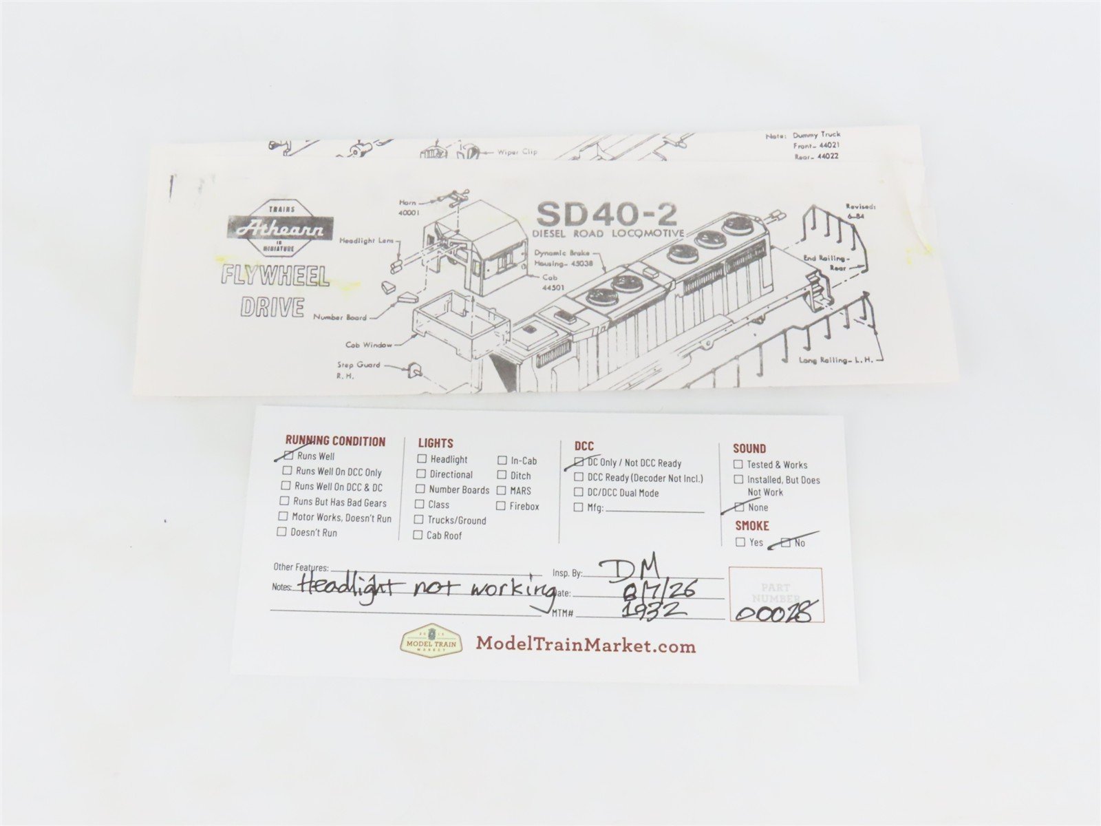 HO Scale Athearn 4401 ATSF Santa Fe EMD SD40-2 Diesel #5036 - Weathered