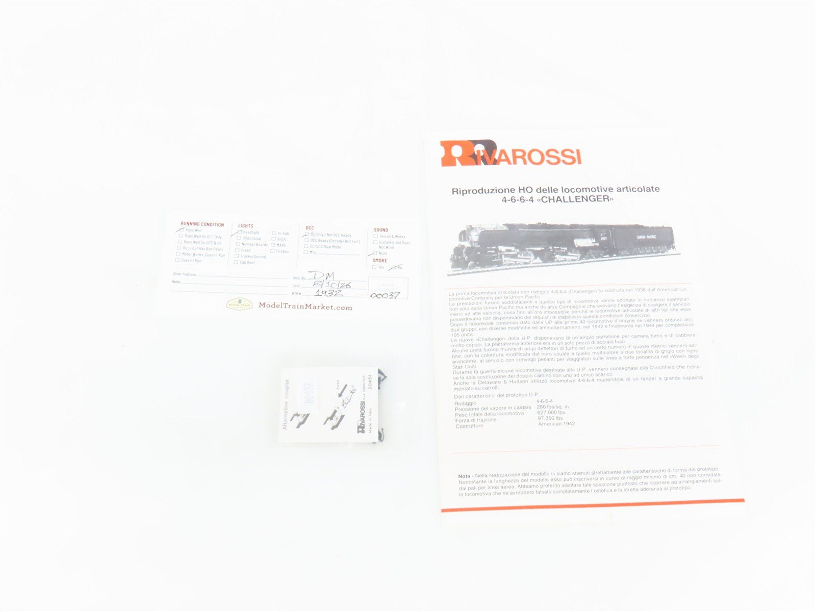 HO Scale Rivarossi 1598 D&RGW Rio Grande 4-6-6-4 Challenger Steam #3800