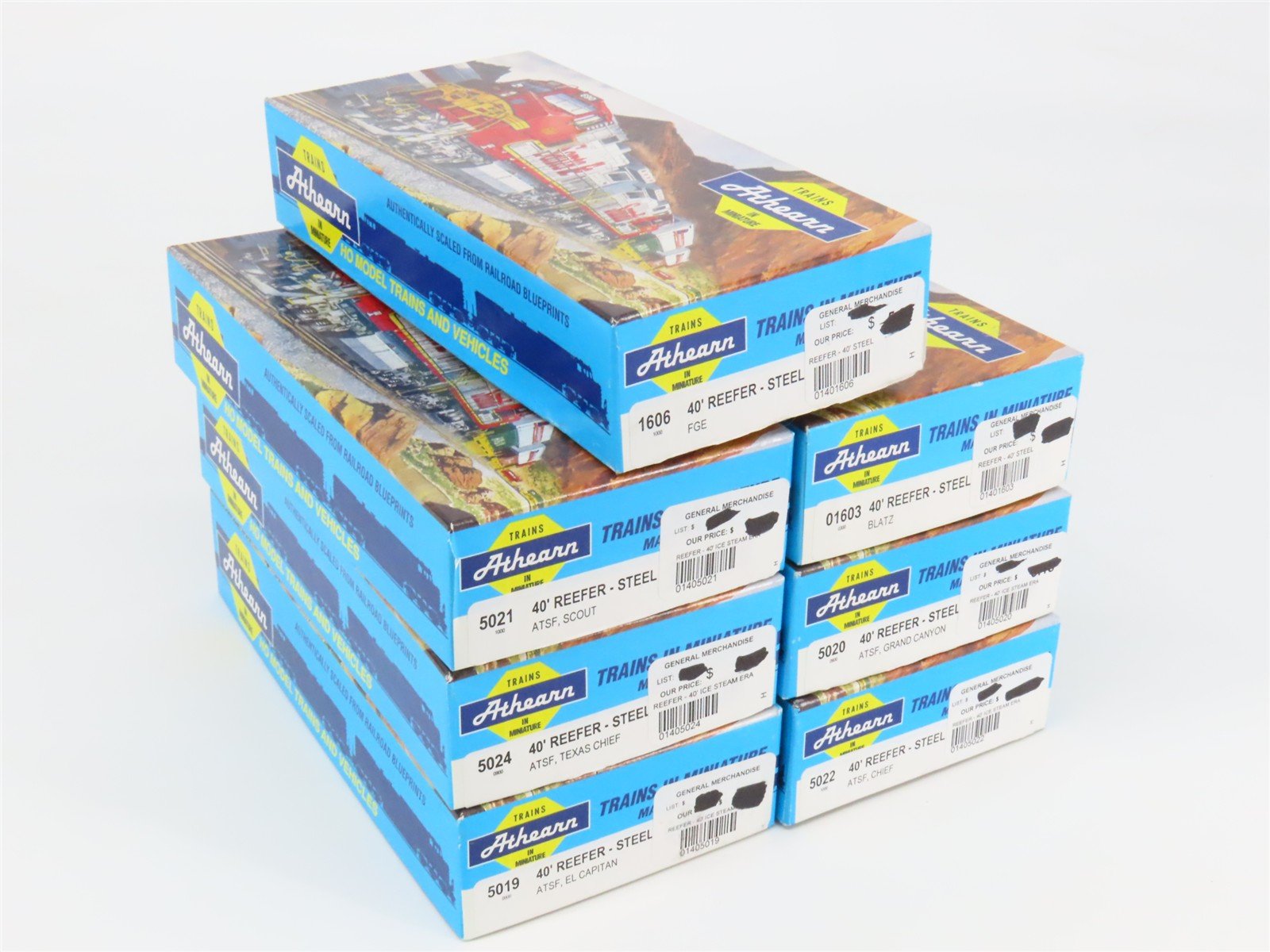 LOT of 7 HO Scale Athearn ATSF/Blatz/FGE 40' Steel Reefer Car Kit