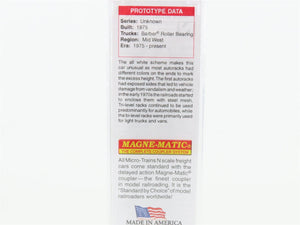 N Scale Micro-Trains MTL 11100170 PW 89' Tri-Level Closed Autorack #102649
