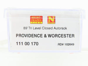 N Scale Micro-Trains MTL 11100170 PW 89' Tri-Level Closed Autorack #102649