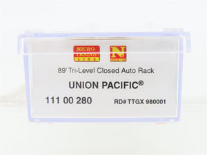 N Scale Micro-Trains MTL 11100280 TTGX UP 89' Tri-Level Closed Autorack #980001