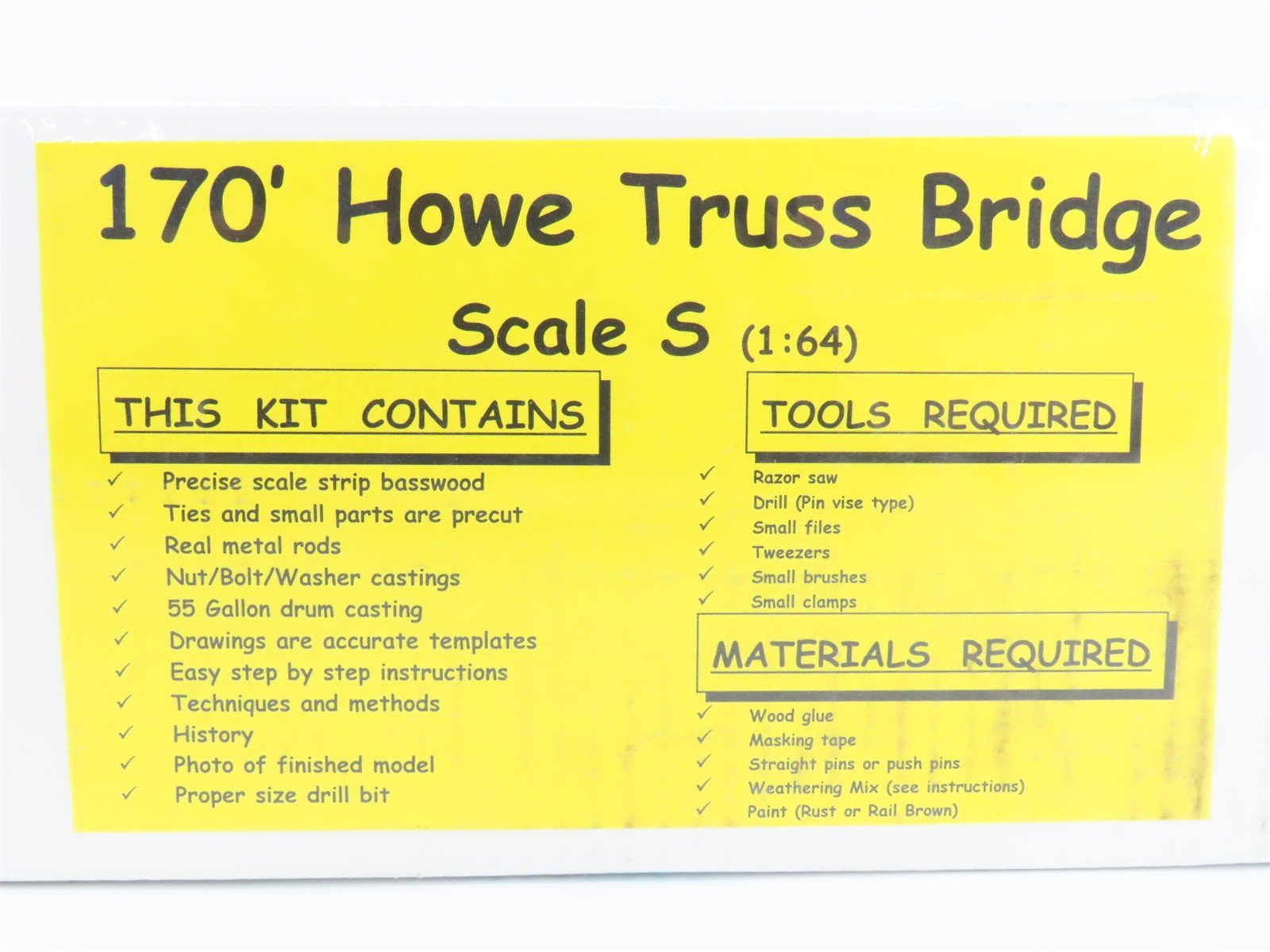 S 1/64 Scale Hunterline HLSHOWE170 170' Howe Truss Building Kit SEALED