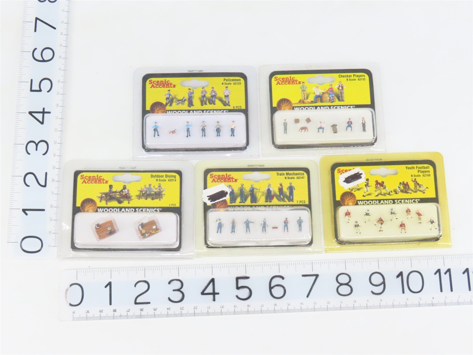 LOT of 5 N Scale Woodland Scenics Figure Packs: Mechanics, Football, Checkers +