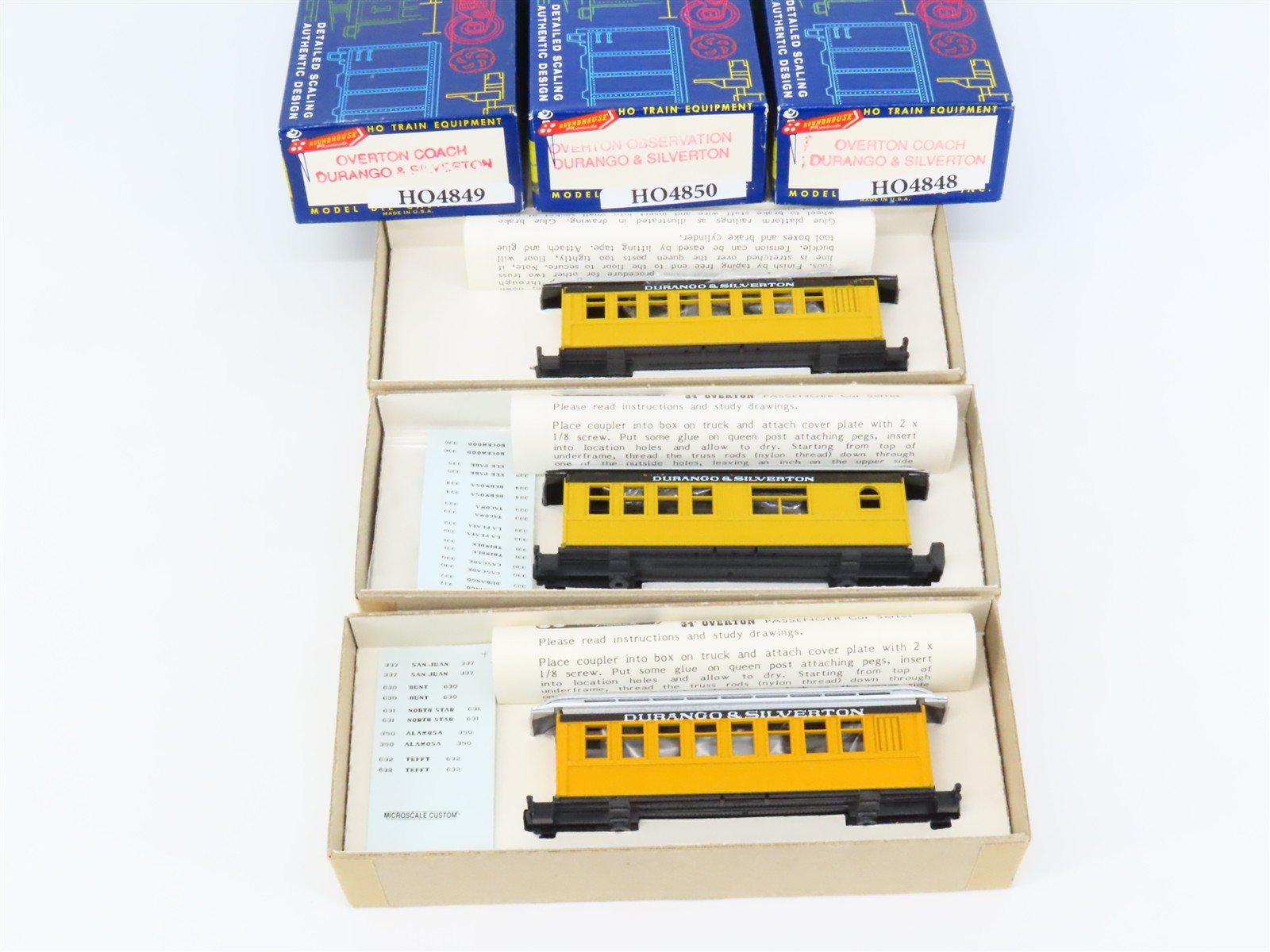 HO Scale Roundhouse Kits D&S Durango & Silverton 34' Overton Passenger 3-Car Set
