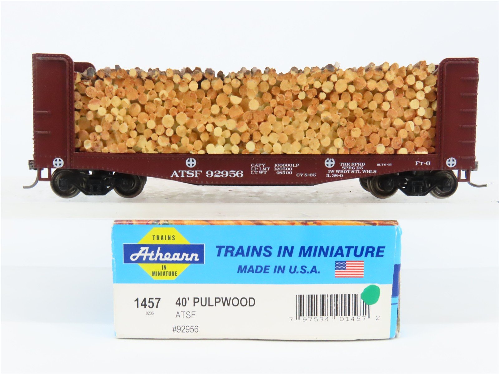 HO Scale Athearn 1457 ATSF Santa Fe 40' Pulpwood Flatcar #92956 w/Custom Load