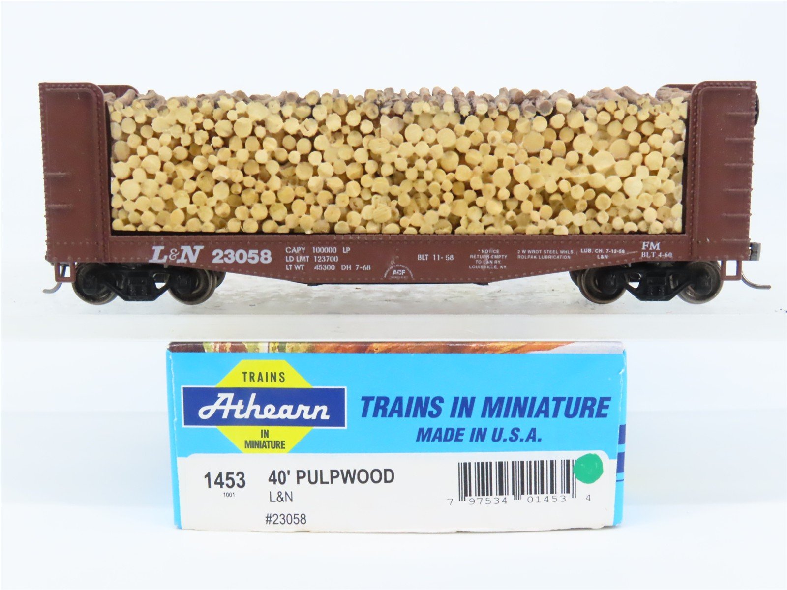HO Athearn 1453 L&N Louisville & Nashville 40' Pulpwood Flatcar #23058 w/Load
