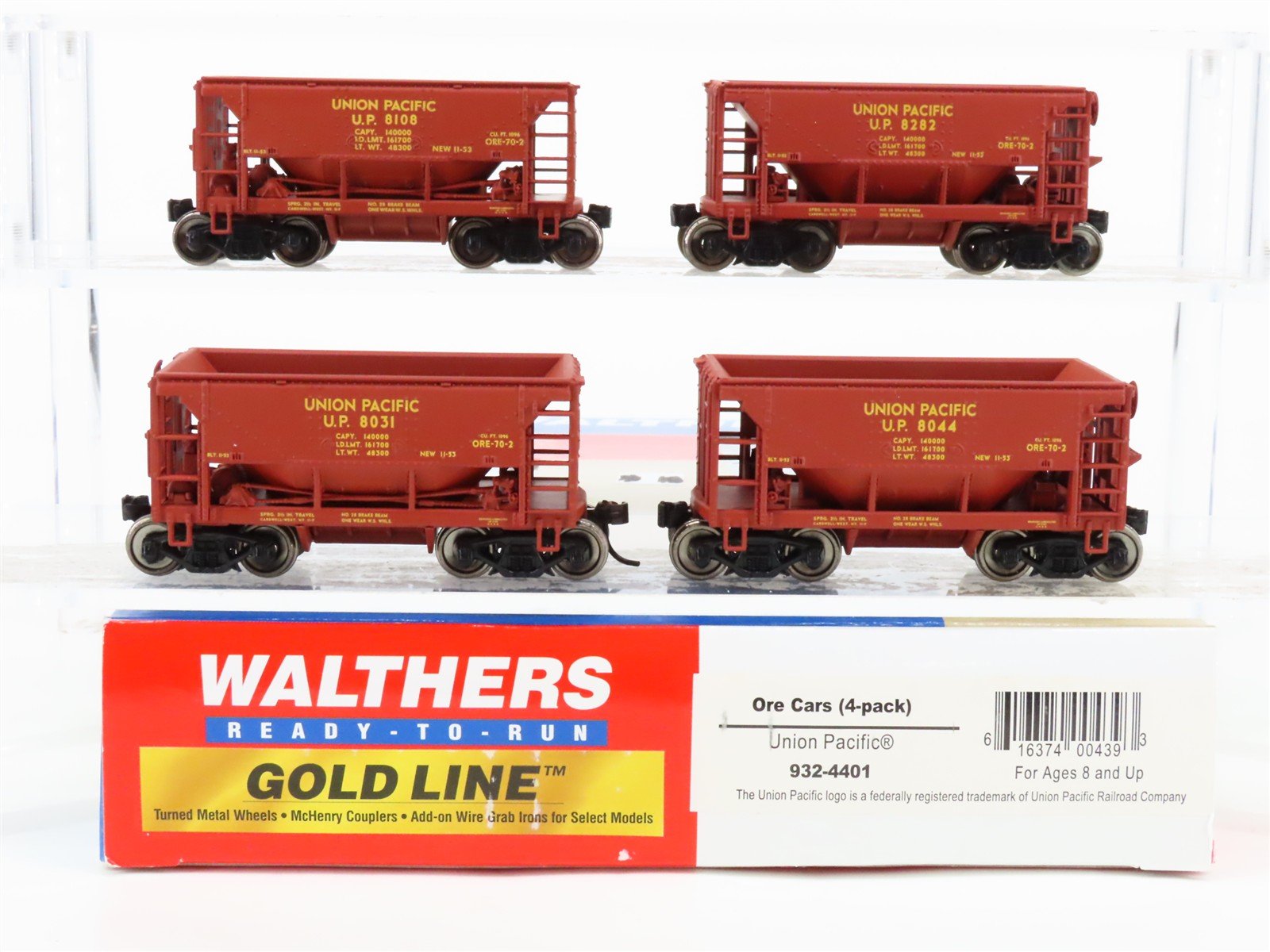 HO Scale Walthers Gold Line 932-4401 UP Union Pacific Railroad Ore Cars 4-Pack