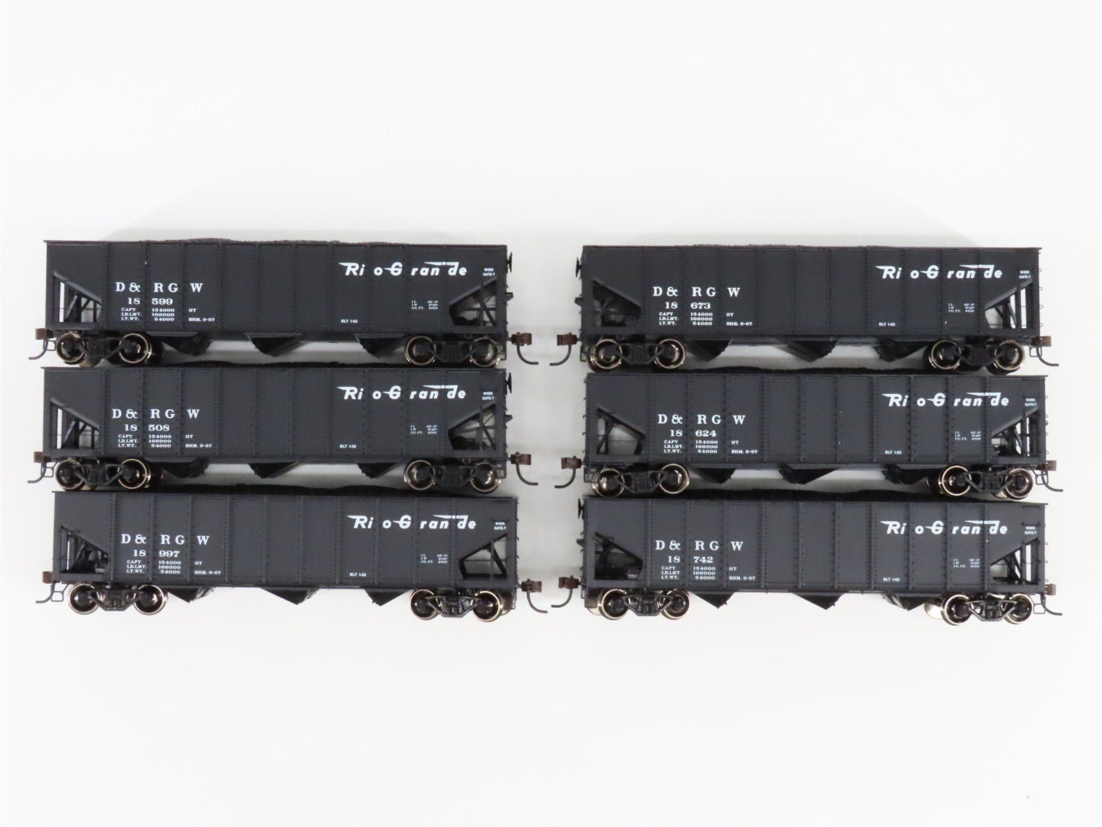 HO Scale Athearn 95614 D&RGW Rio Grande Railroad 40' 3-Bay Hoppers 6-Pack