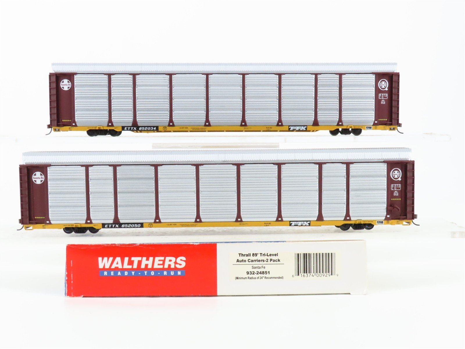 HO Walthers 932-24851 ETTX ATSF Santa Fe 89' Tri-Level Auto Carriers 2-Pack