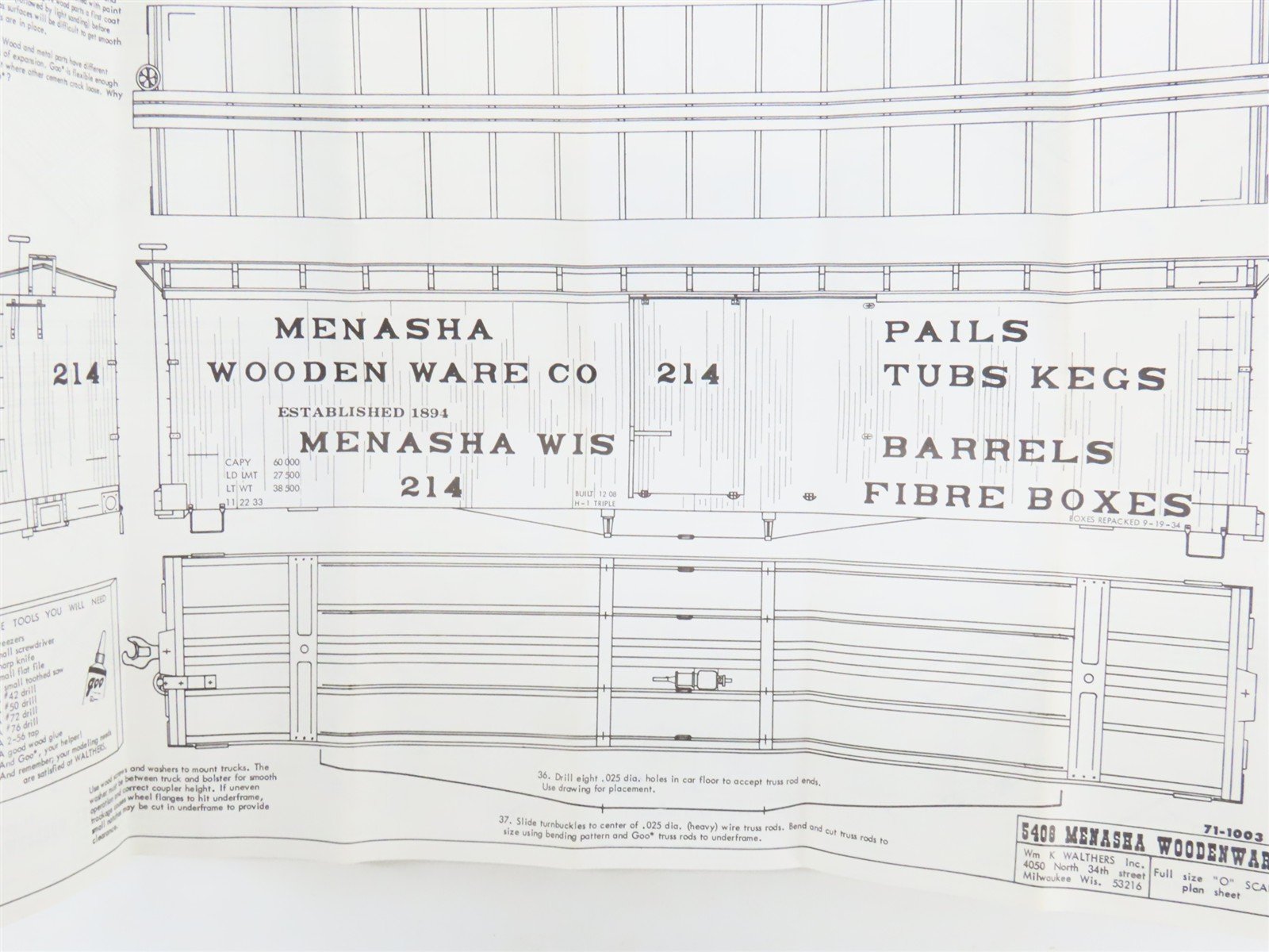 O Scale 2-Rail Walthers Kit #5406 Undecorated Menasha Woodenware Box Car