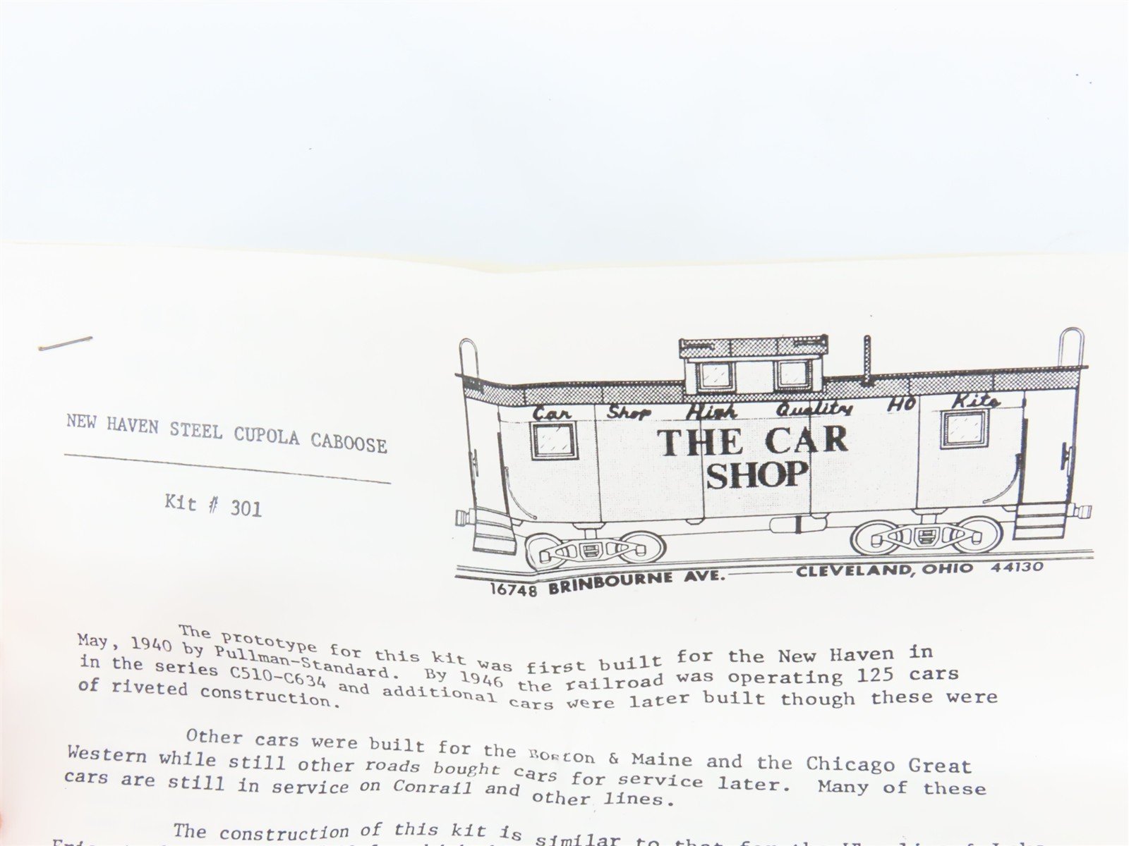 HO Scale The Car Shop BRASS Kit #301 Undecorated NH Center Cupola Steel Caboose