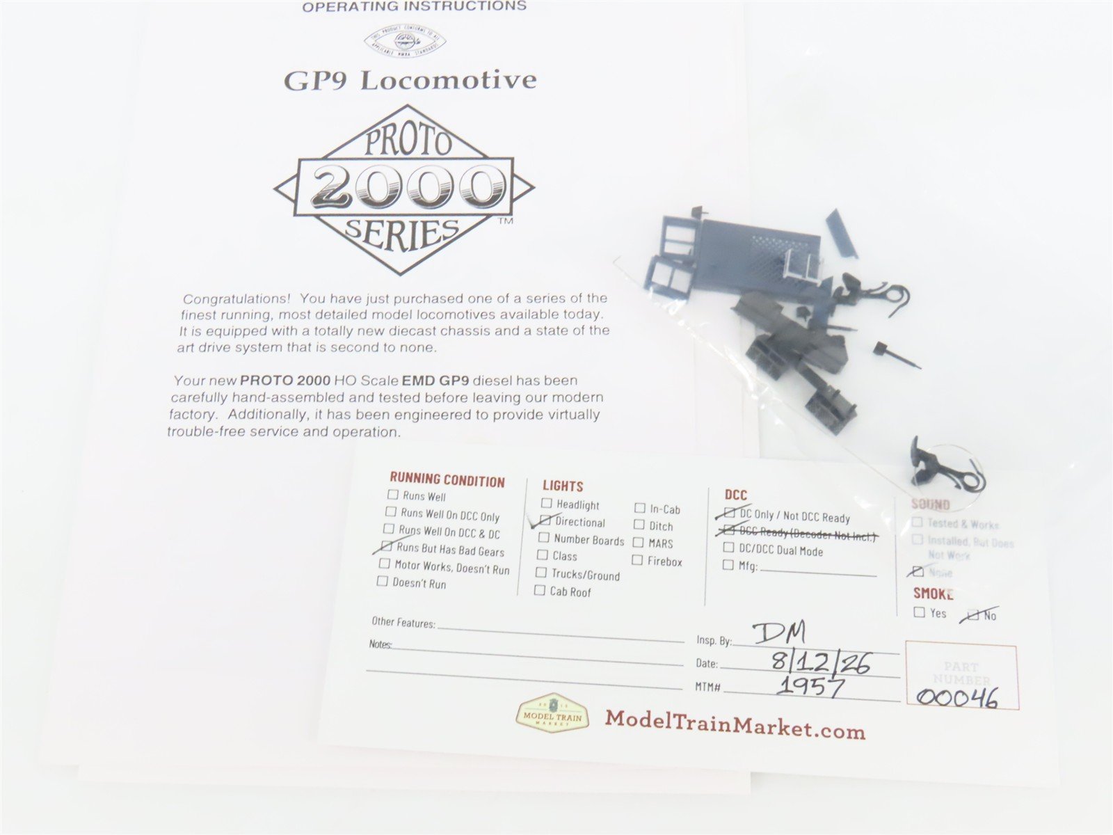 HO Proto 2000 21693 B&O Baltimore & Ohio EMD GP9 Ph. 3 Diesel #6598 - BAD GEARS