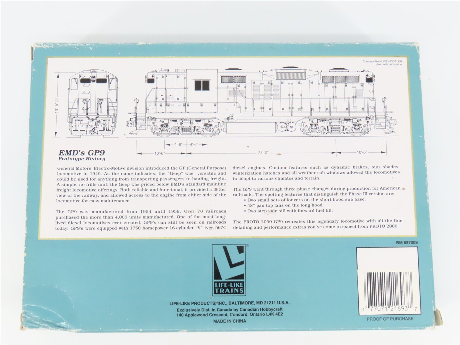 HO Proto 2000 21693 B&O Baltimore & Ohio EMD GP9 Ph. 3 Diesel #6598 - BAD GEARS