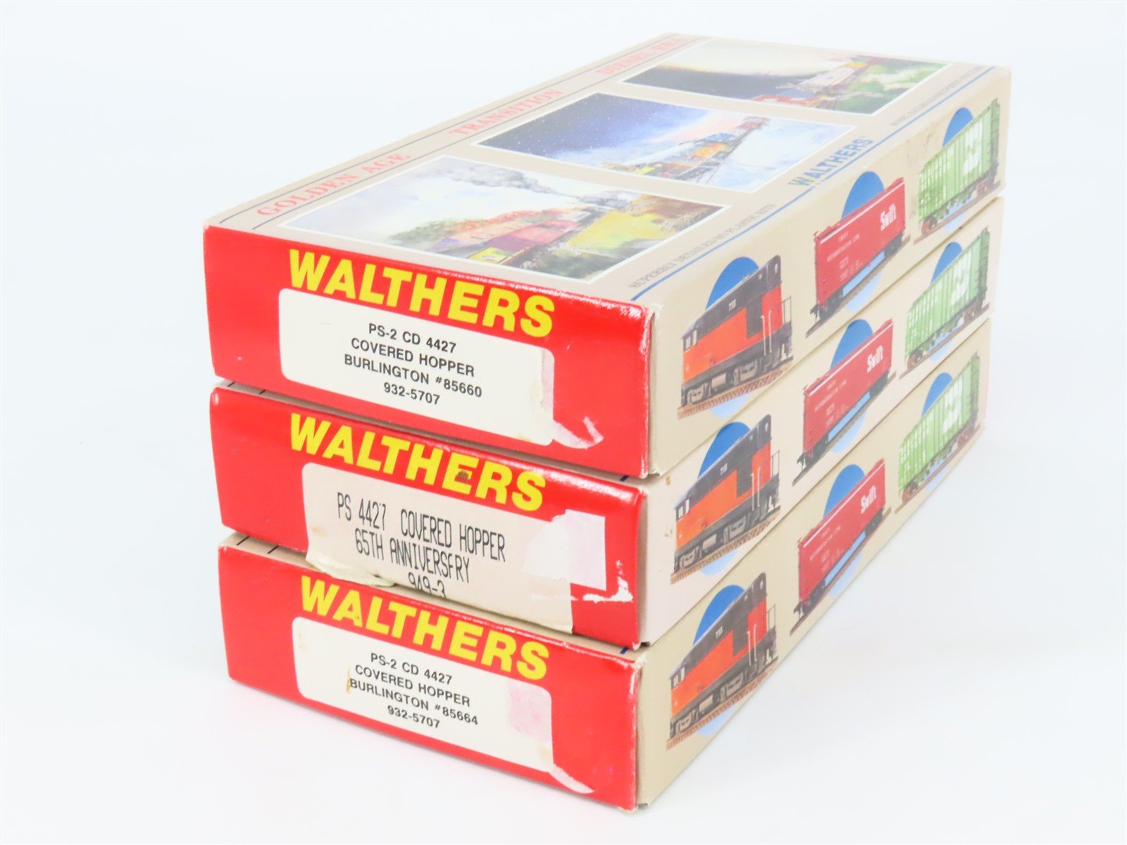 LOT of 3 HO Walthers Kits CB&Q & Convention/Anniversary 3-Bay Covered Hoppers
