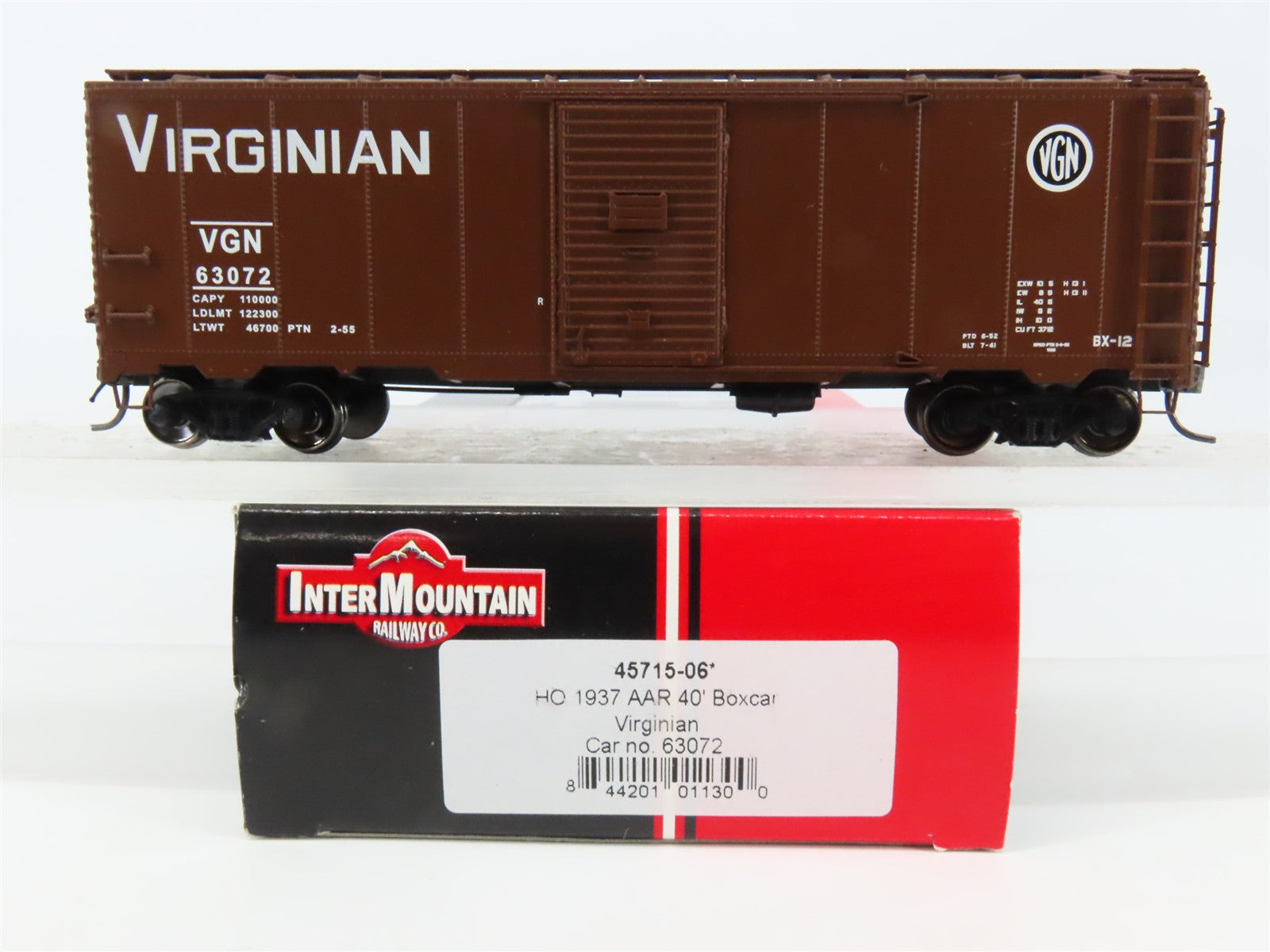 HO Scale InterMountain 45715-06 VGN Virginian 1937 AAR 40' Box Car #63072