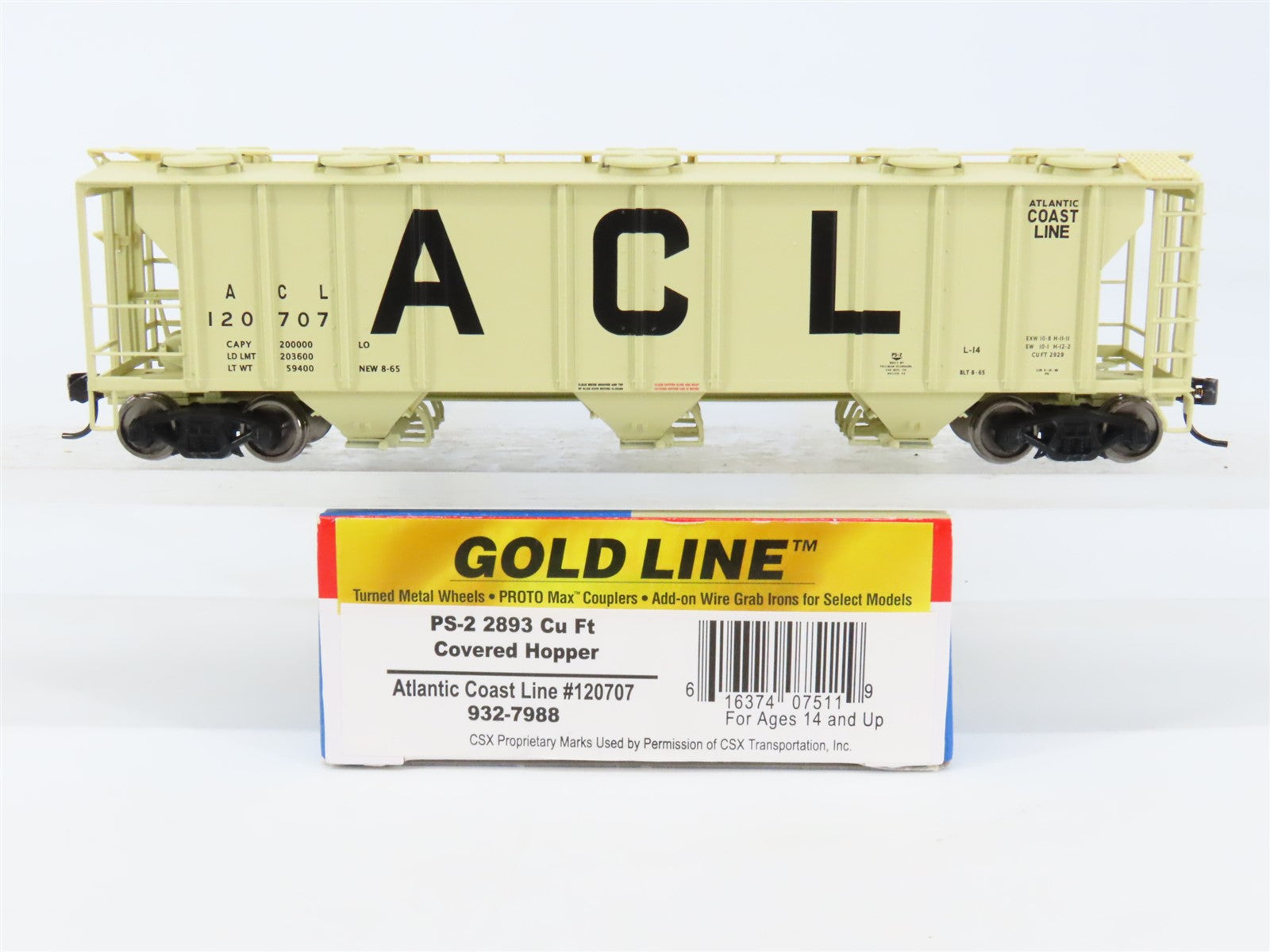 HO Walthers Gold 932-7988 ACL Atlantic Coast Line 3-Bay Covered Hopper #120707