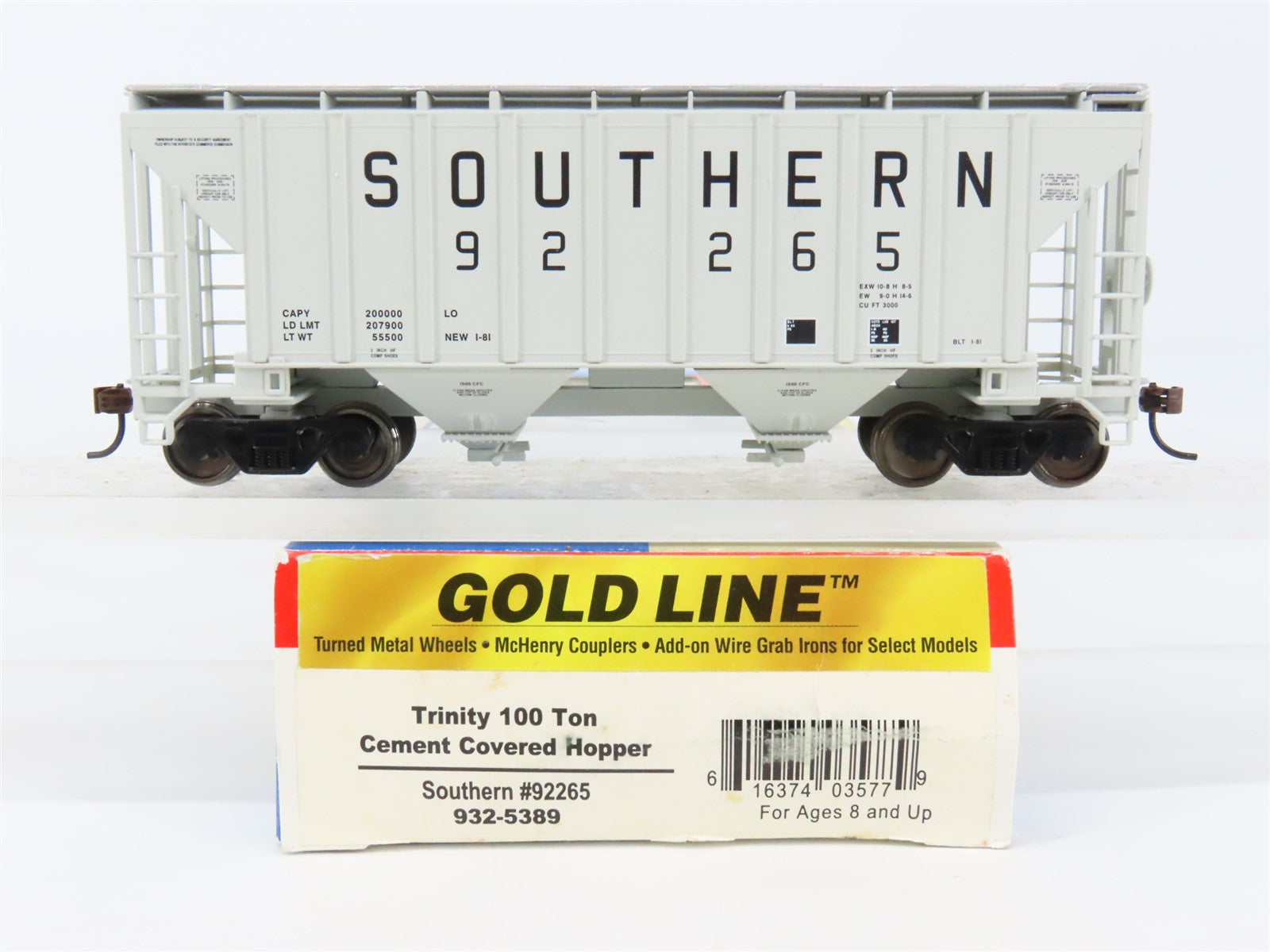 HO Scale Walthers Gold 932-5389 SOU Southern 3-Bay Trinity Covered Hopper #92265