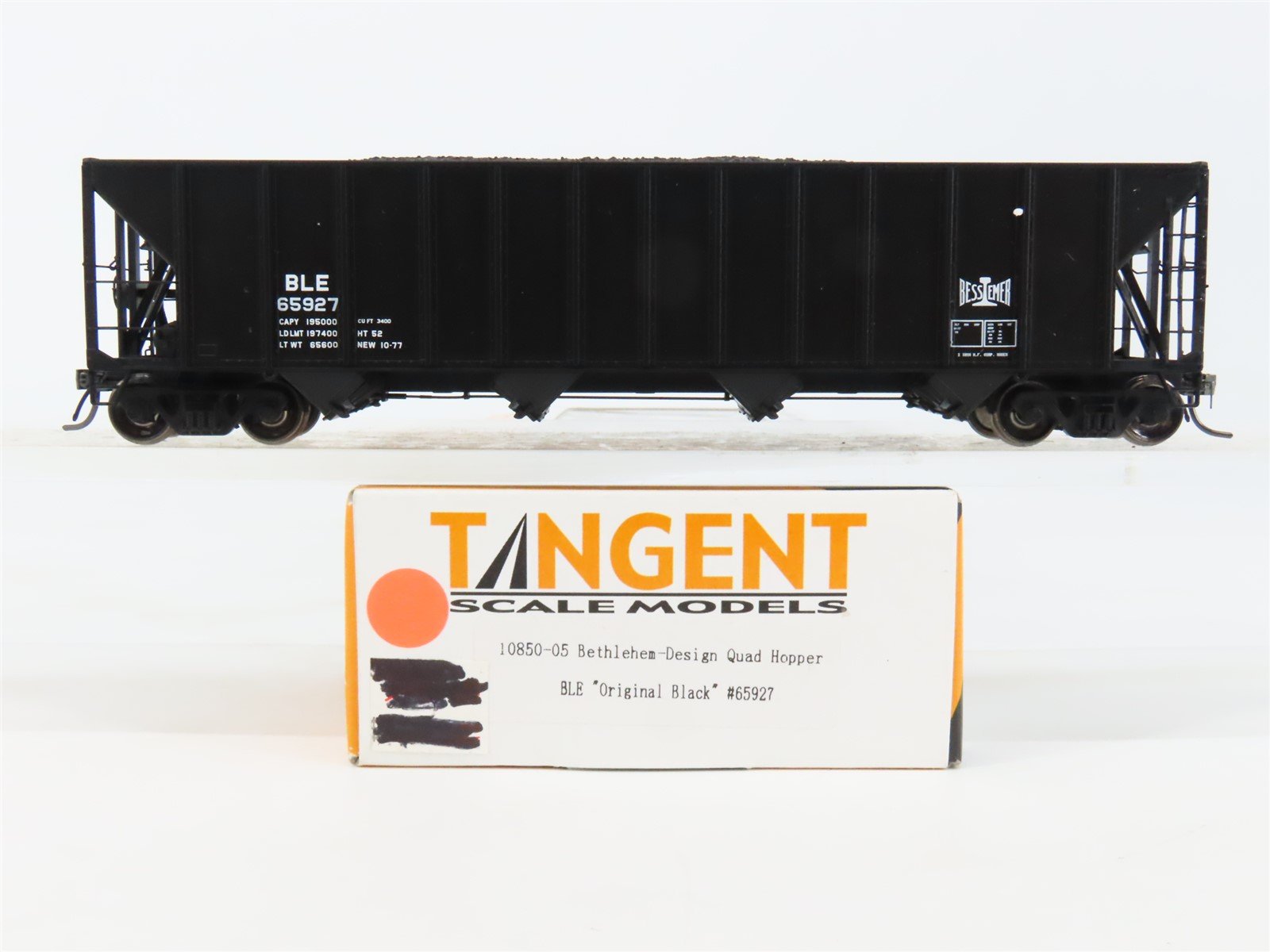 HO Scale Tangent 10850-05 B&LE Bessemer 4-Bay Bethlehem Hopper #65927 w/ Load