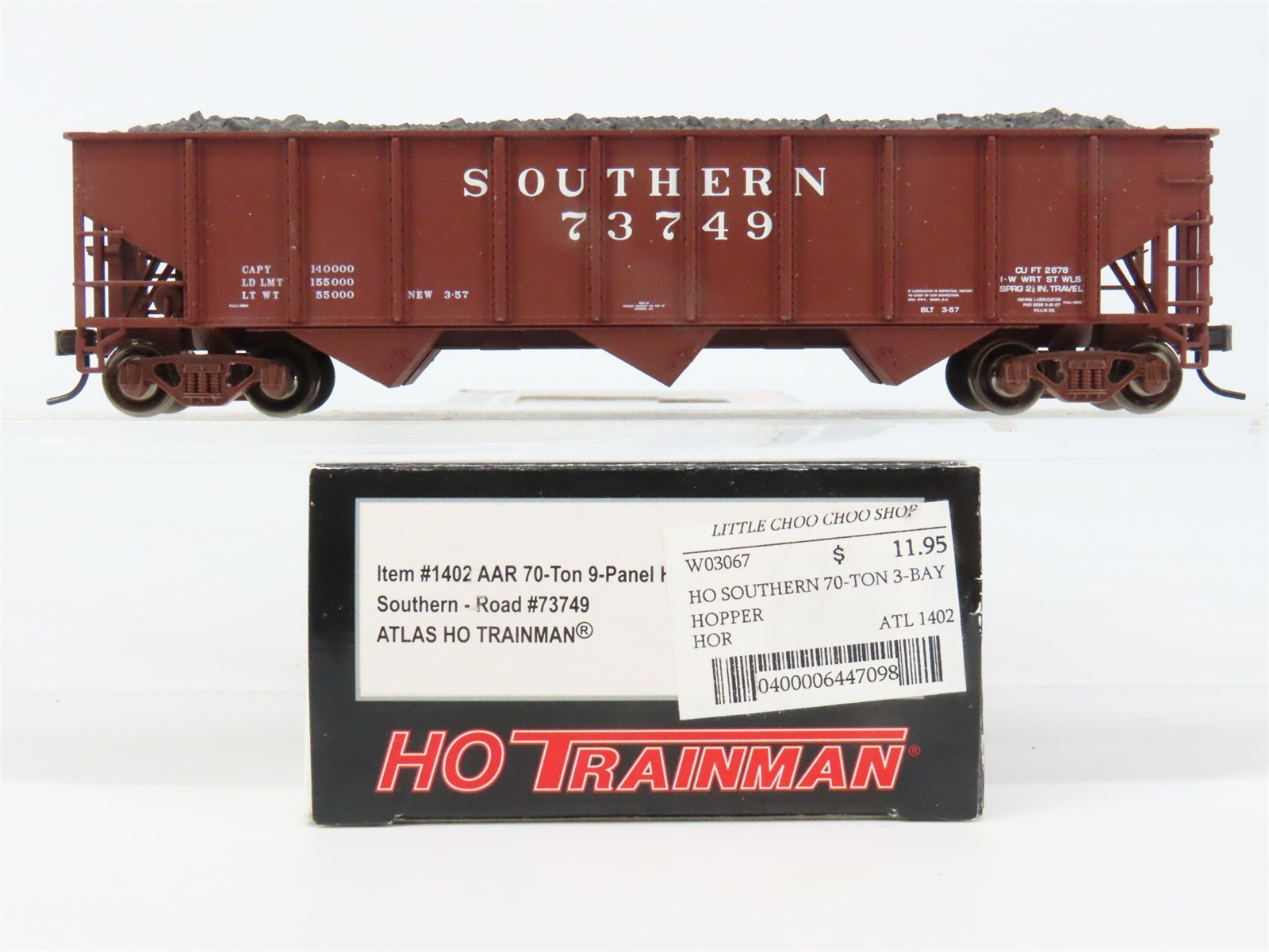 HO Scale Atlas 1402 SOU Southern 3-Bay Hopper 73749 RTR