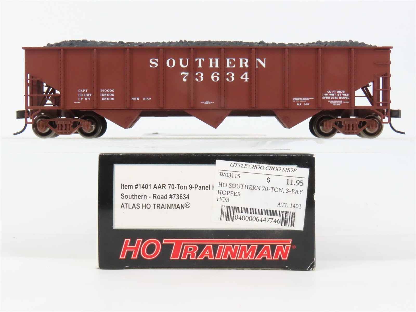 HO Scale Atlas 1401 SOU Southern 3-Bay Hopper 73634 RTR