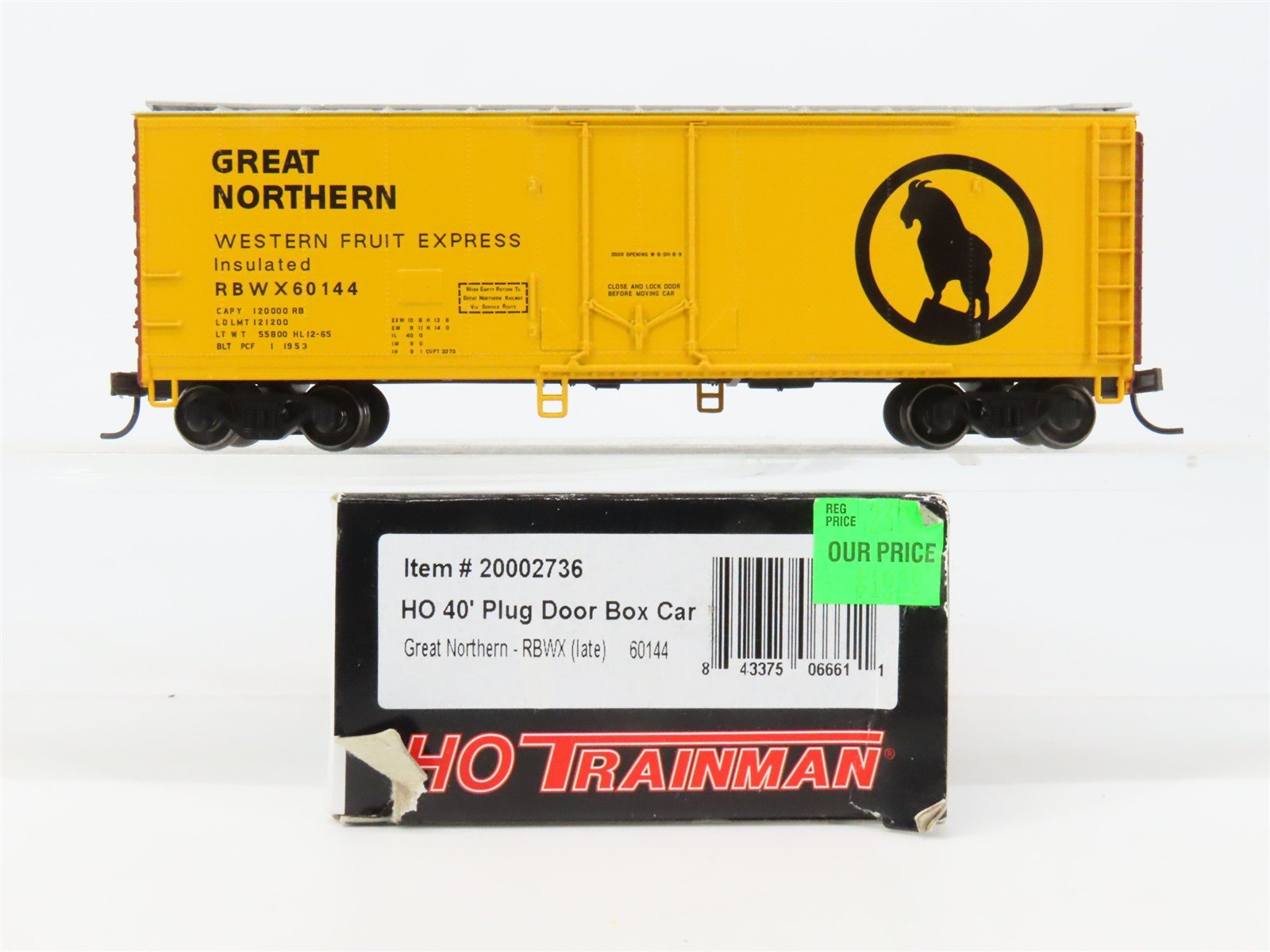HO Scale Atlas 20002736 RBWX Great Northern 40' Plug Door Box Car 60144 RTR
