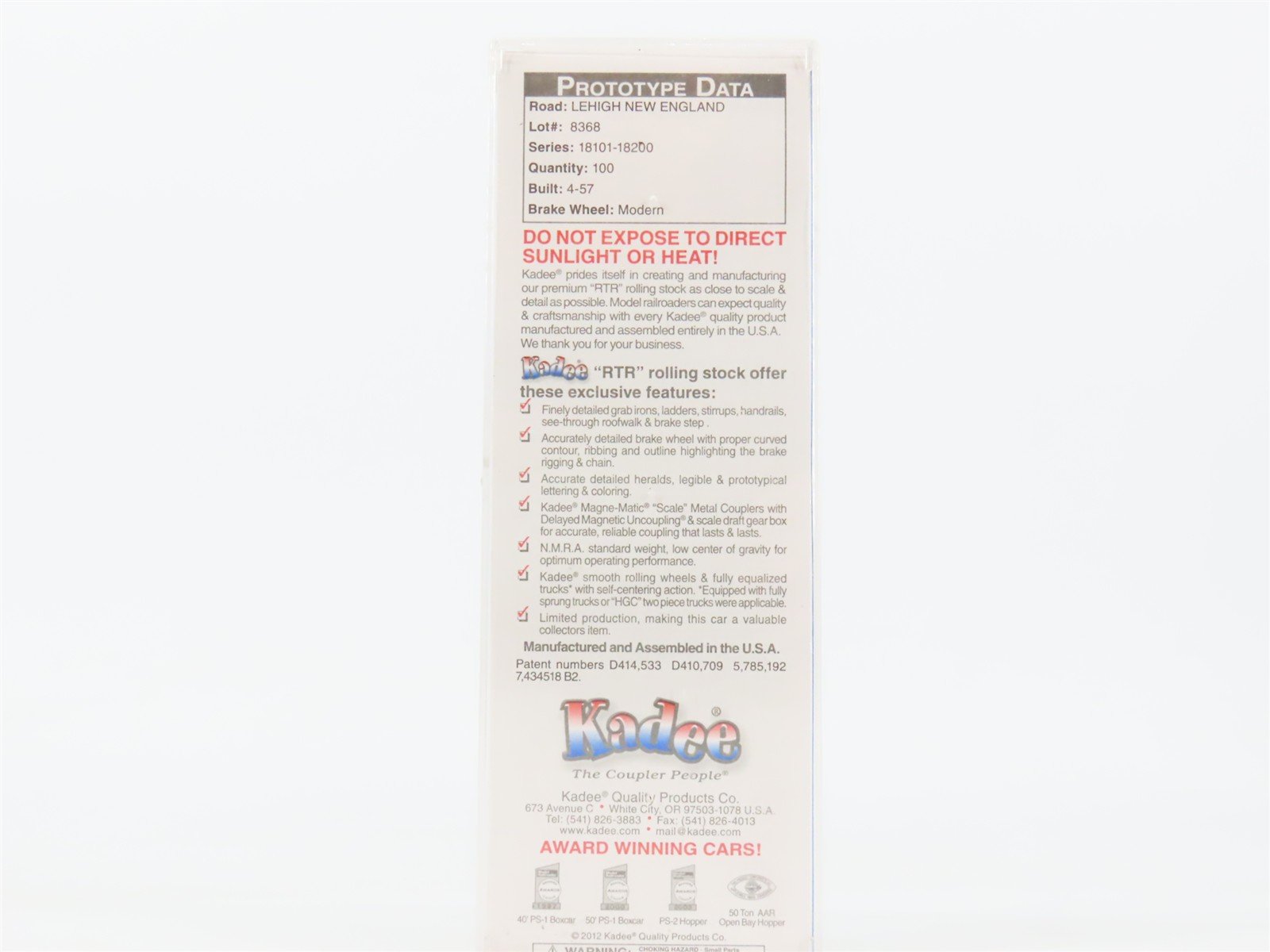 HO Scale Kadee 8036 LNE Lehigh New England 2-Bay PS-2 Covered Hopper 18167 RTR