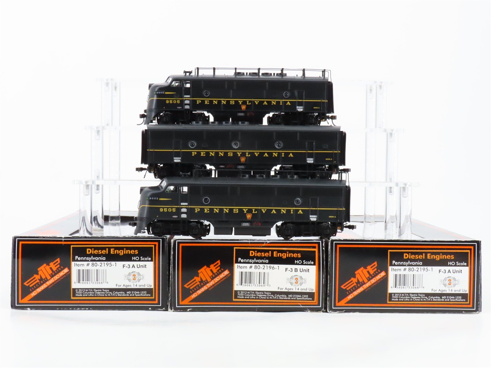 HO MTH 80-2195/2196-1 PRR Pennsylvania F3A/B/A Diesel Set - DCC ONLY w/ Sound