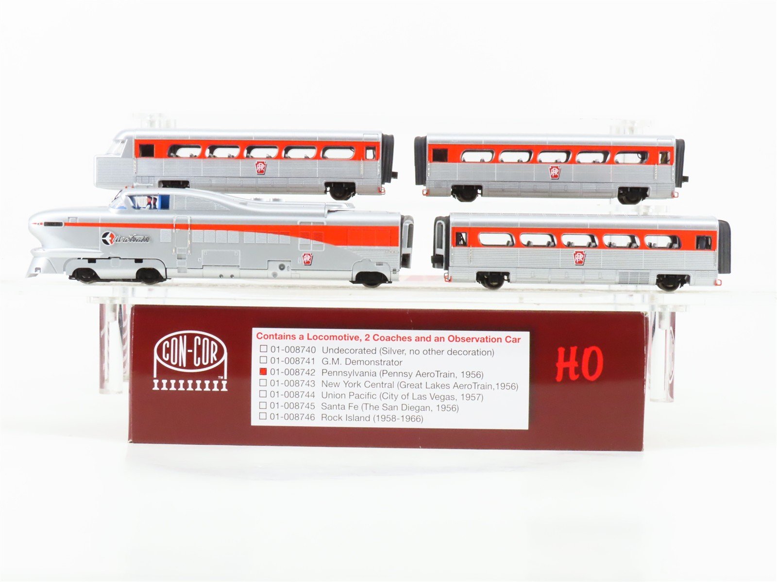 HO Con-Cor 01-008742 PRR Pennsylvania 1956 AeroTrain 4-Unit Set - DCC Ready