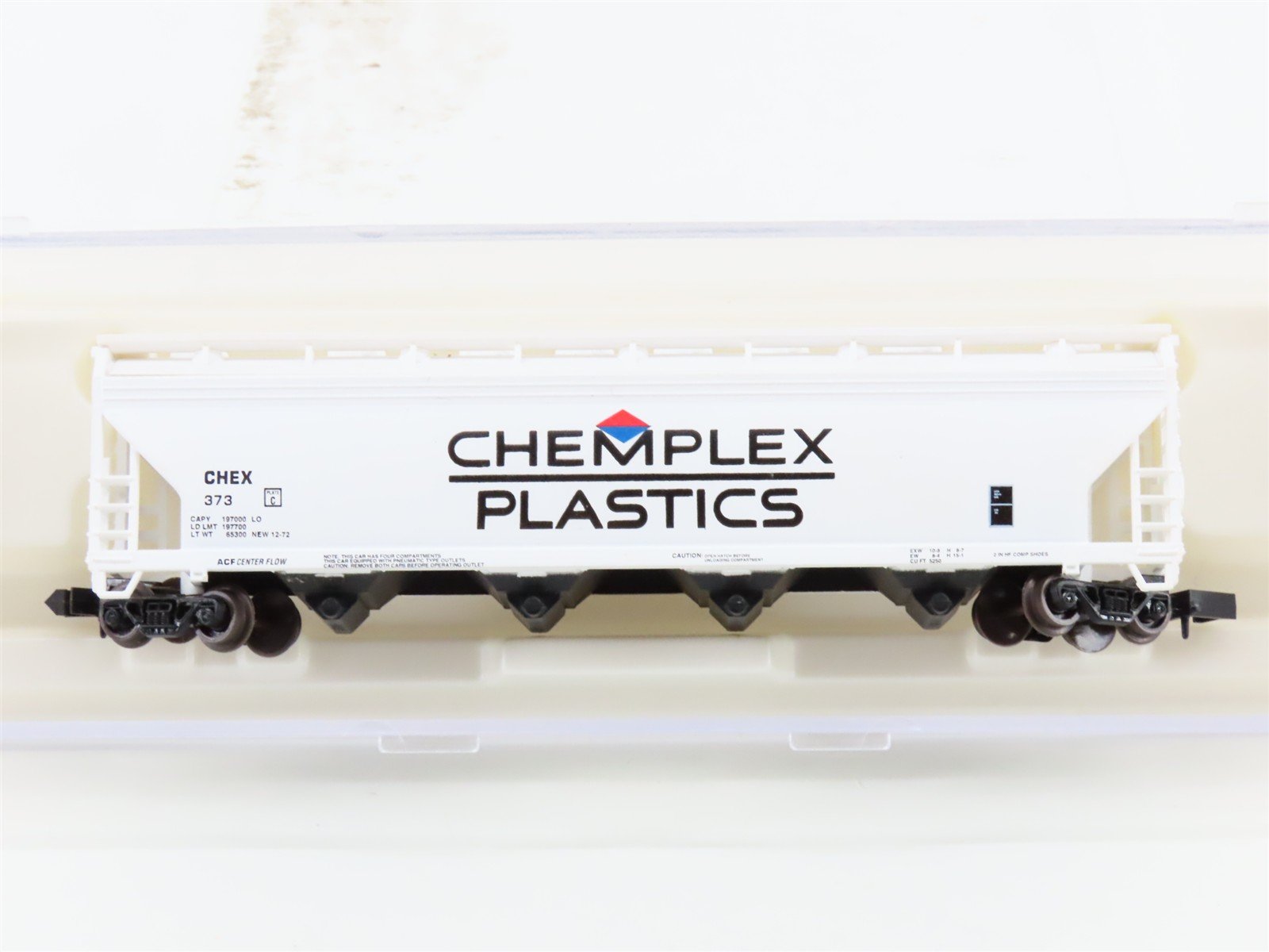 N Scale Atlas 3962 CHEX Chemplex Plastics ACF 4-Bay Covered Hopper #373