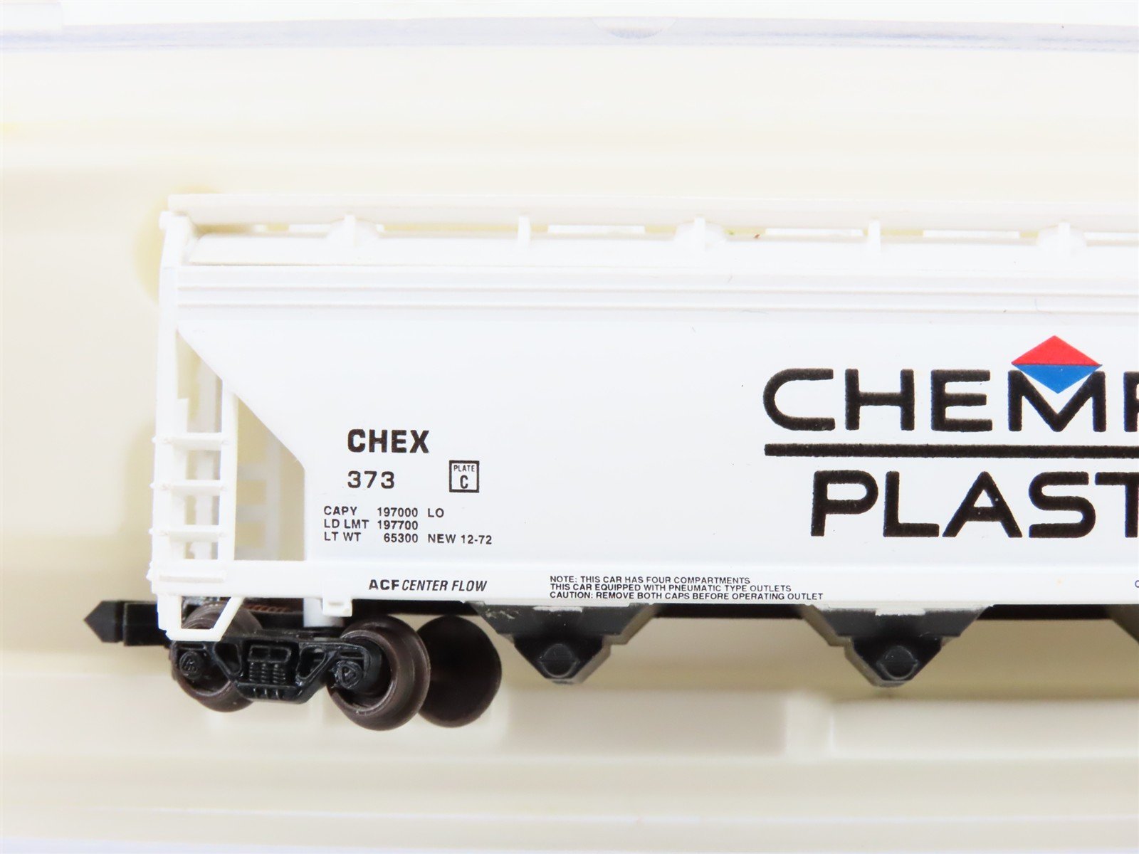 N Scale Atlas 3962 CHEX Chemplex Plastics ACF 4-Bay Covered Hopper #373