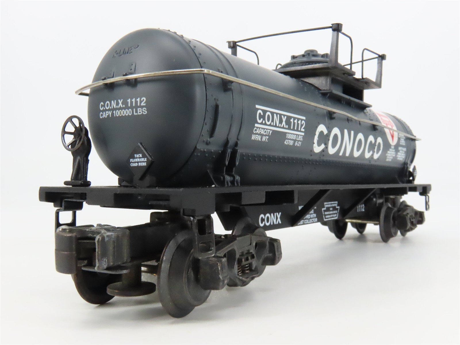 O 3-Rail K-Line K-639104 Conoco Gray Single Dome Tank Car Bank #1112 w/ Display