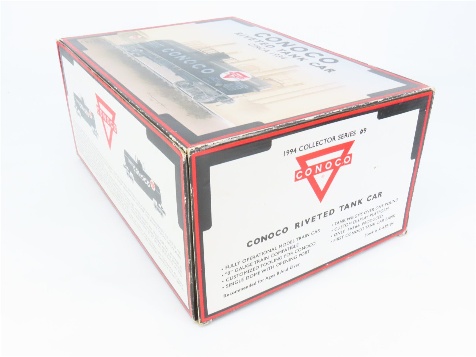 O 3-Rail K-Line K-639104 Conoco Gray Single Dome Tank Car Bank #1112 w/ Display
