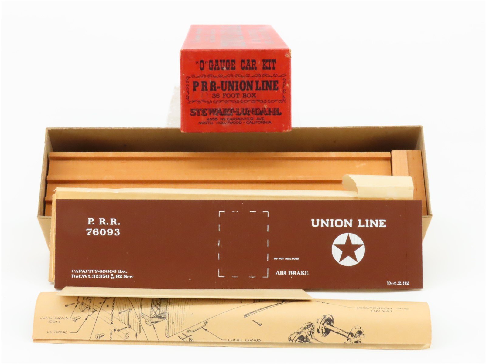 O Scale 2-Rail Stewart-Lundahl Kit PRR Union Line 35' Wood Box Car #76093