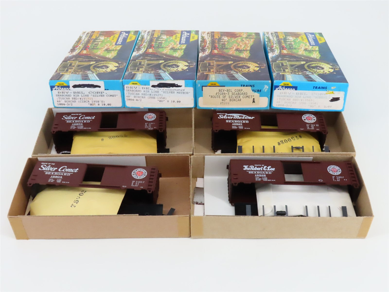 LOT of 4 HO Scale Athearn Bev-Bel Kits SAL Seaboard Air Line 40' Box Cars