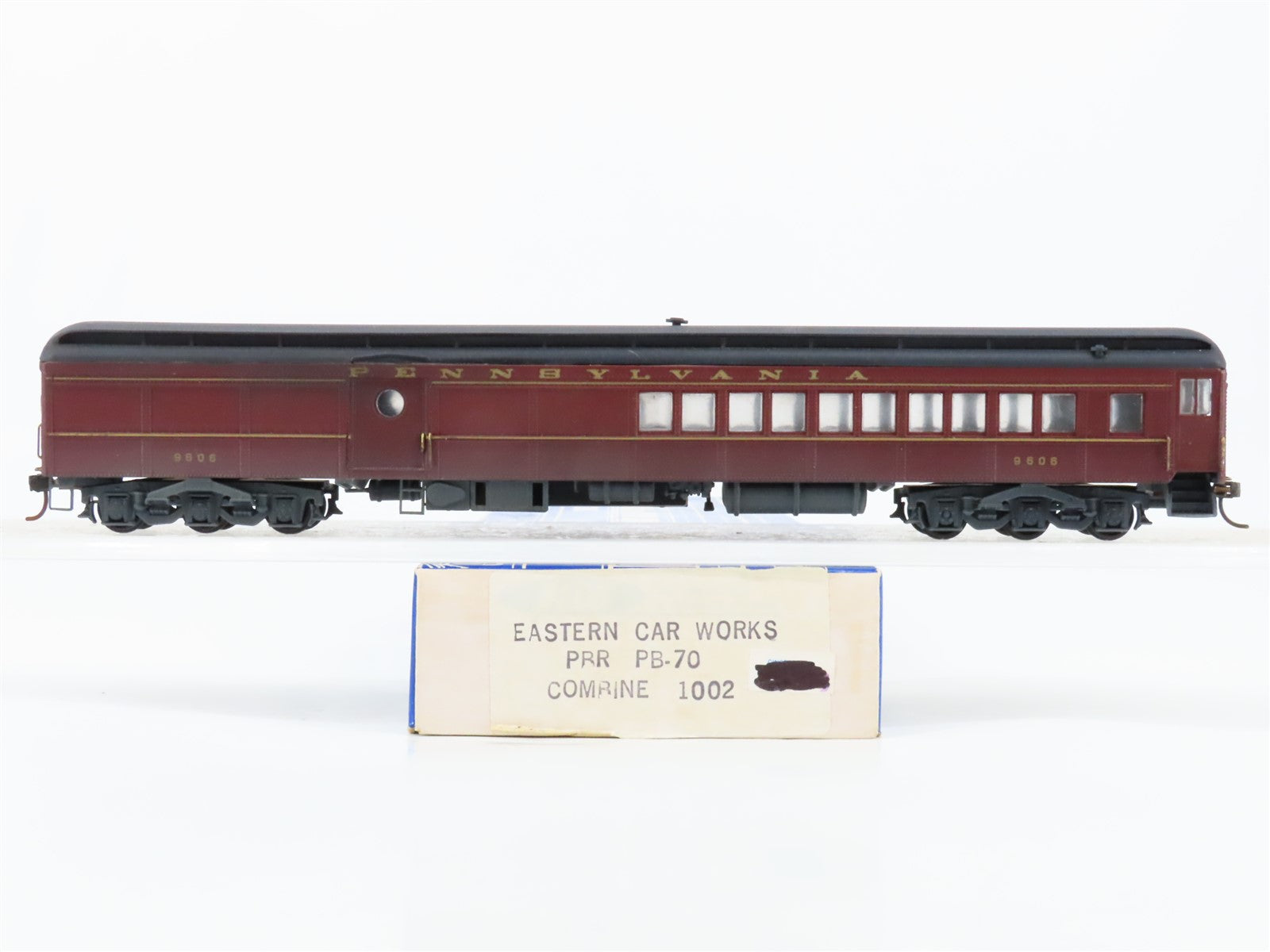 HO Scale Eastern Car Works 1002 PRR PB-70 Combine Passenger #9606 - Weathered