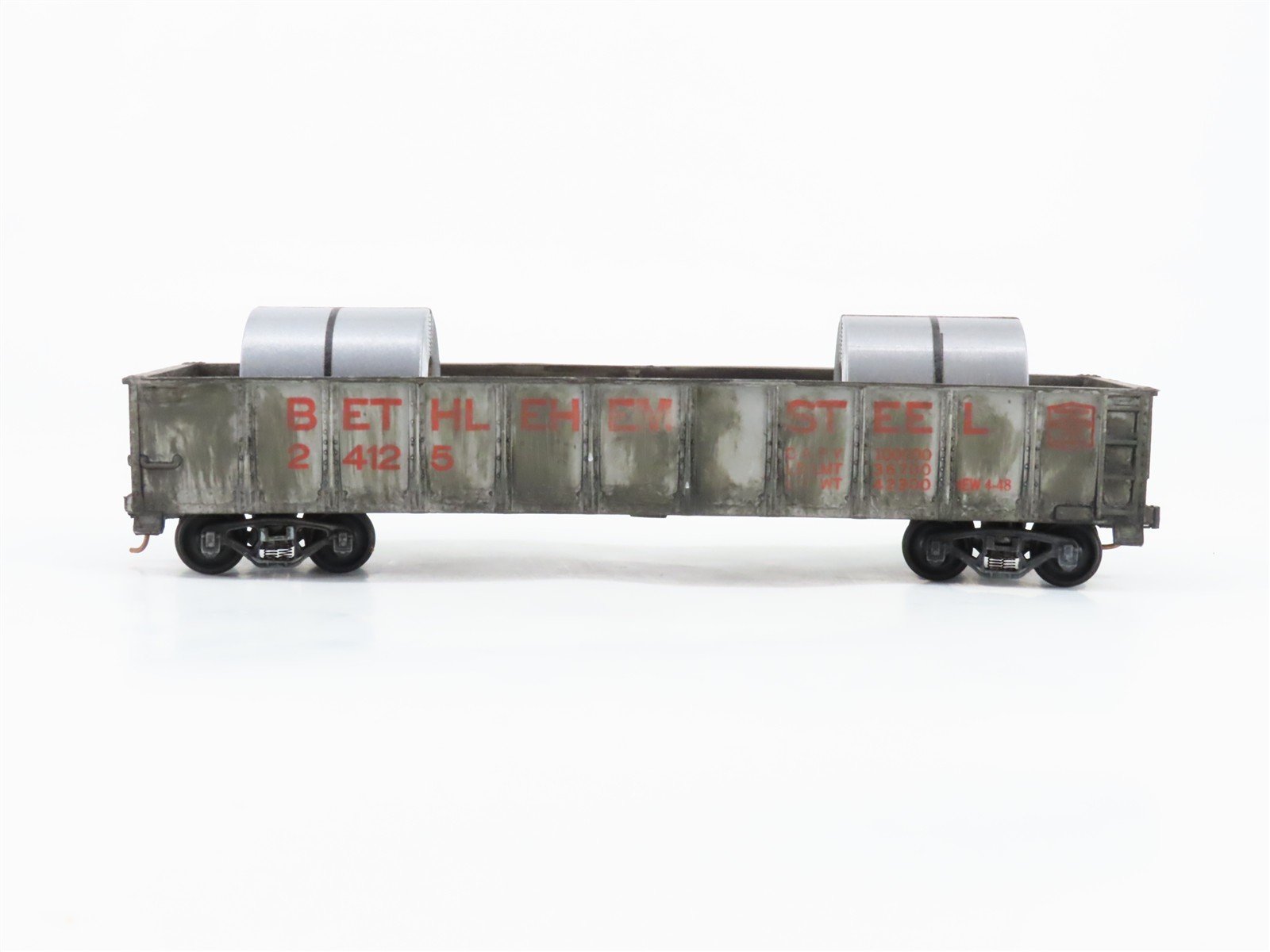 S Scale American Flyer Bethlehem Steel Gondola #24125 Weathered w/Coil Loads